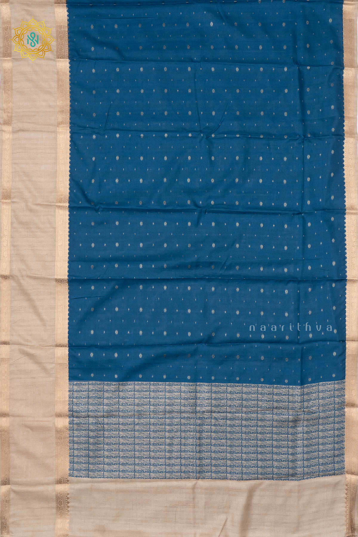 TEAL BLUE WITH BEIGE - SEMI TUSSAR SILK