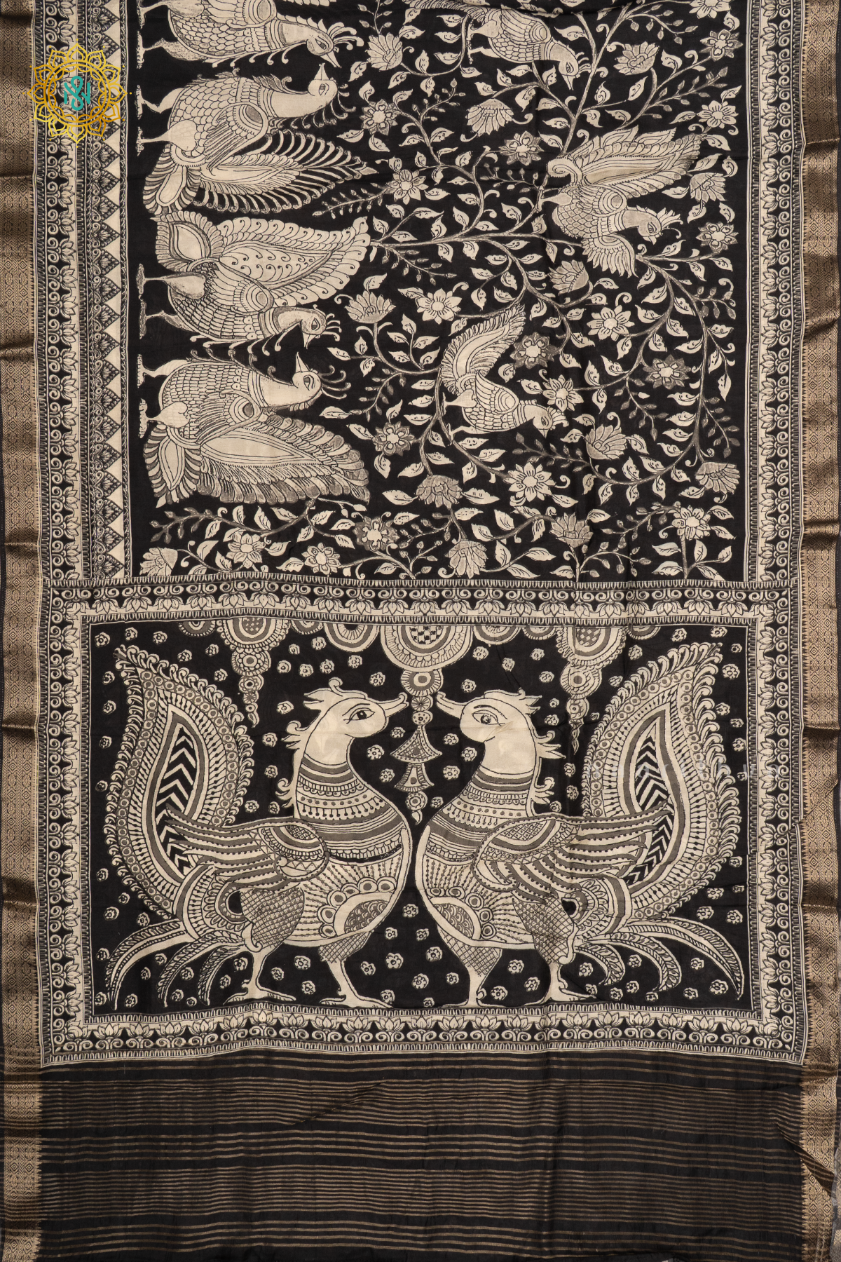 WHITE WITH BLACK - SEMI CREPE SILK