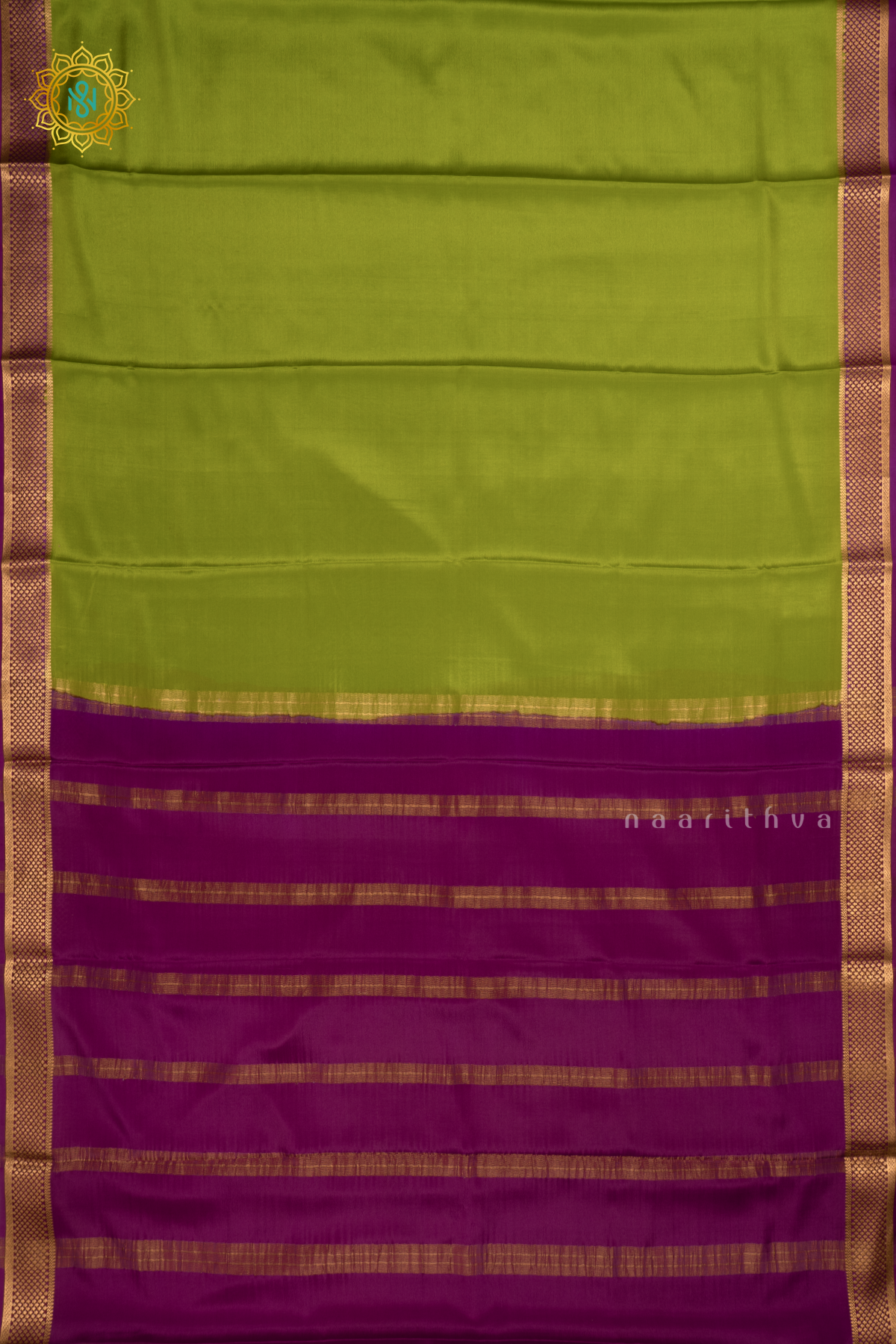 PARROT GREEN WITH PURPLE - PURE MYSORE CREPE SILK SAREE