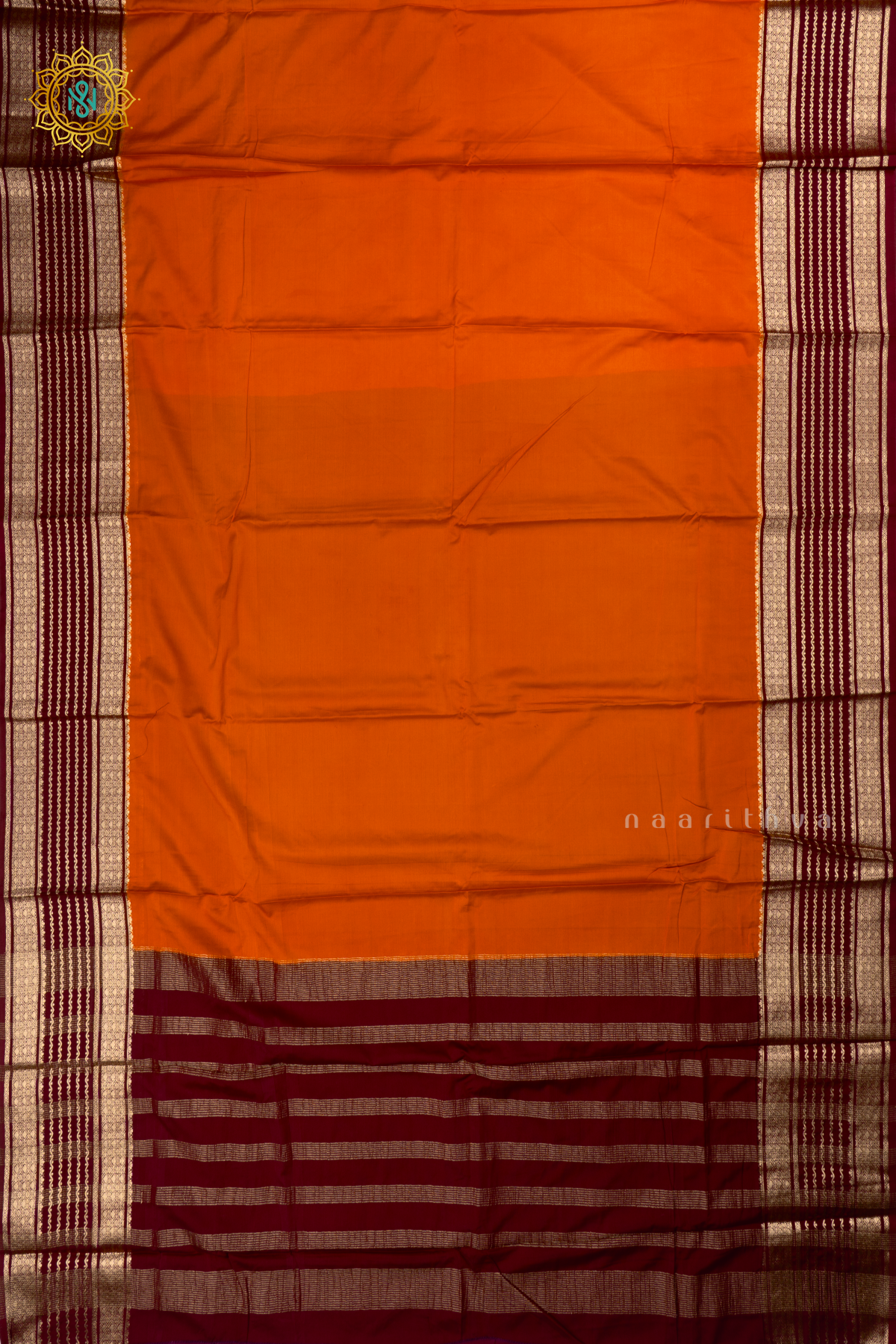 Rust Orange with Brown - Semi Crepe Silk Saree with Allover Plain Body with Contrast Zari Border, Pallu and Blouse
