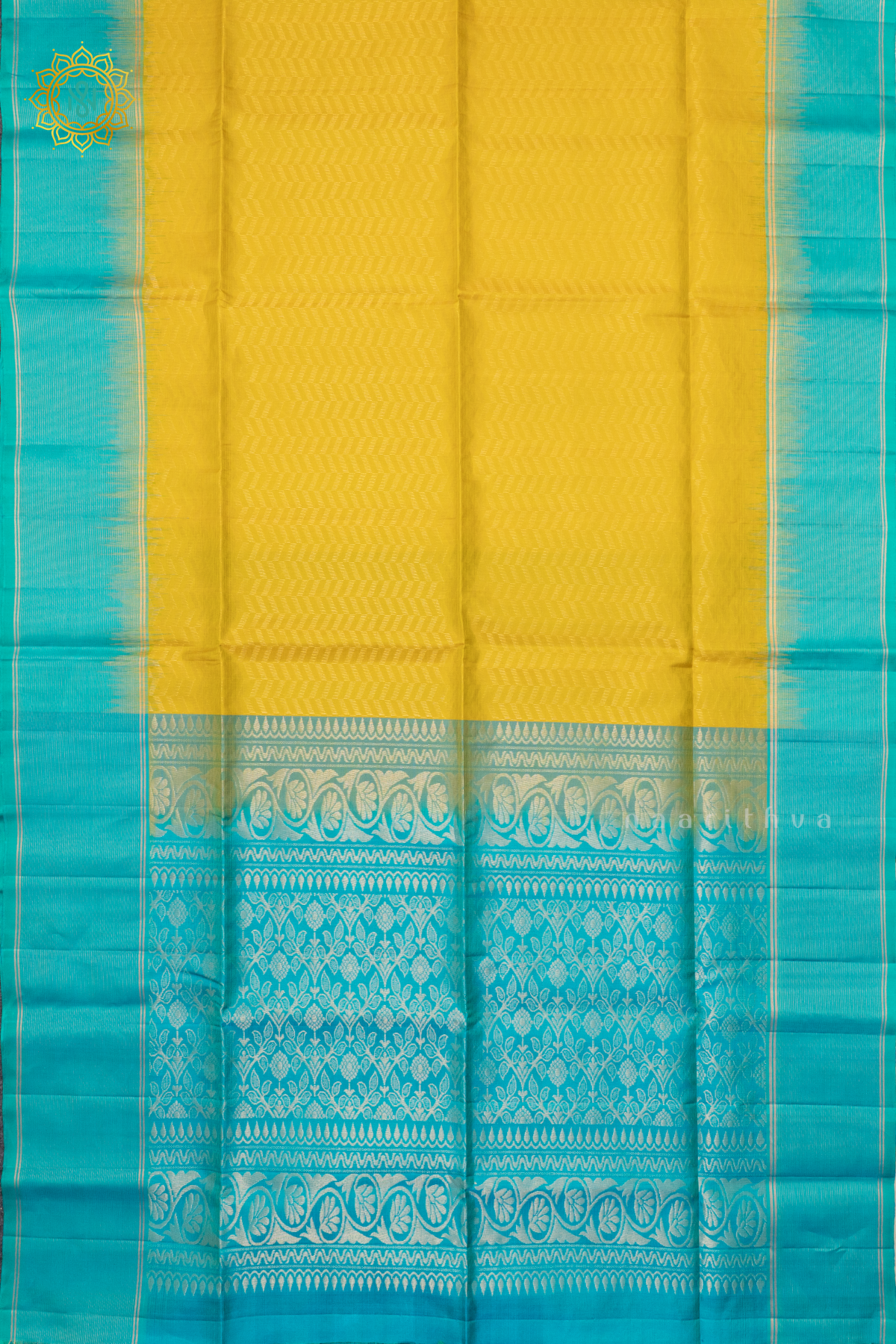YELLOW WITH SKY BLUE - PURE KANJIVARAM SOFT SILK