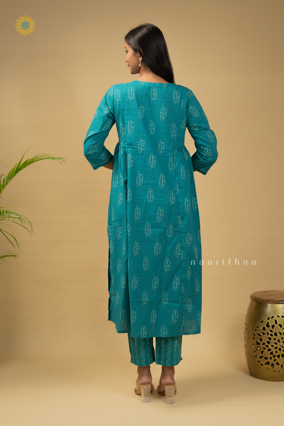 AQUA GREEN - COTTON 2PC SALWAR SUIT WITH PRINTED TOP & BOTTOM