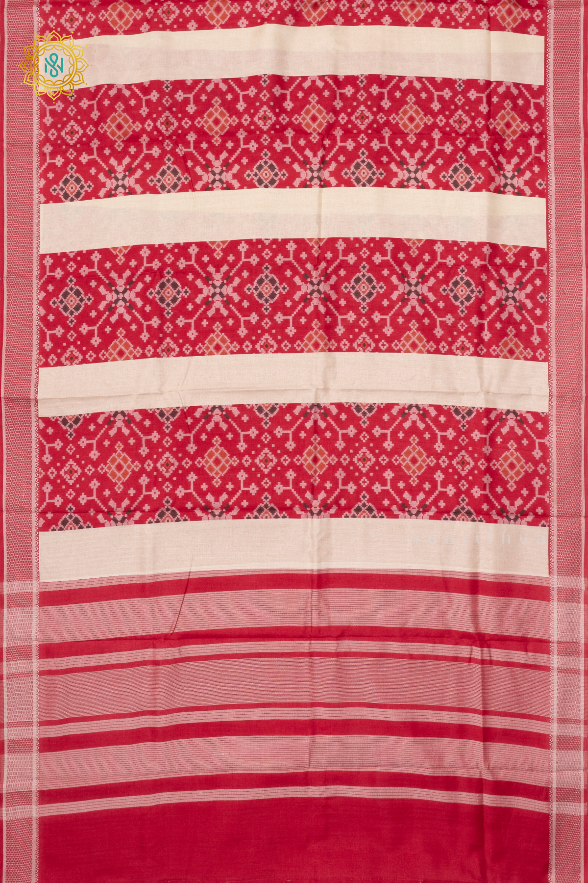 RED WITH OFF WHITE - SEMI TUSSAR SILK