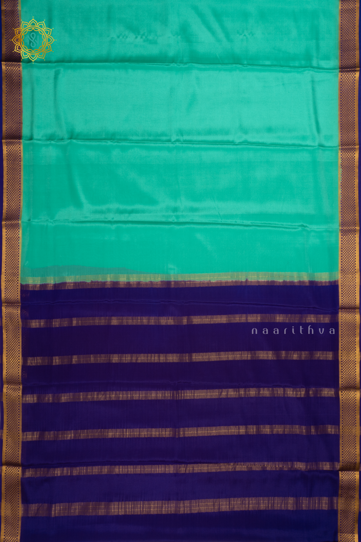 AQUA GREEN WITH PURPLE - PURE MYSORE CREPE SILK SAREE