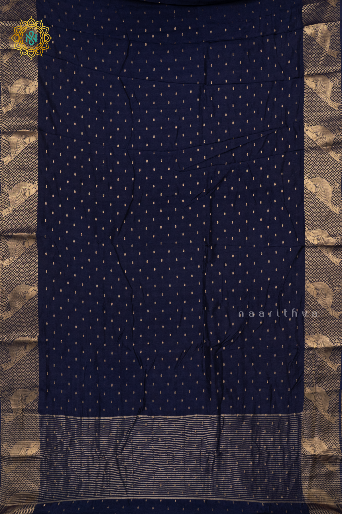 NAVY BLUE WITH AQUA GREEN - DOLA SILK