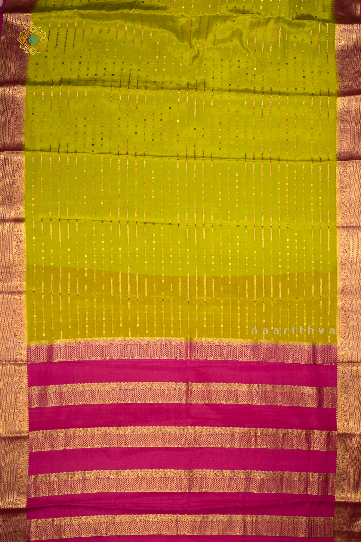 PARROT GREEN WITH PINK - PURE MYSORE CREPE SILK