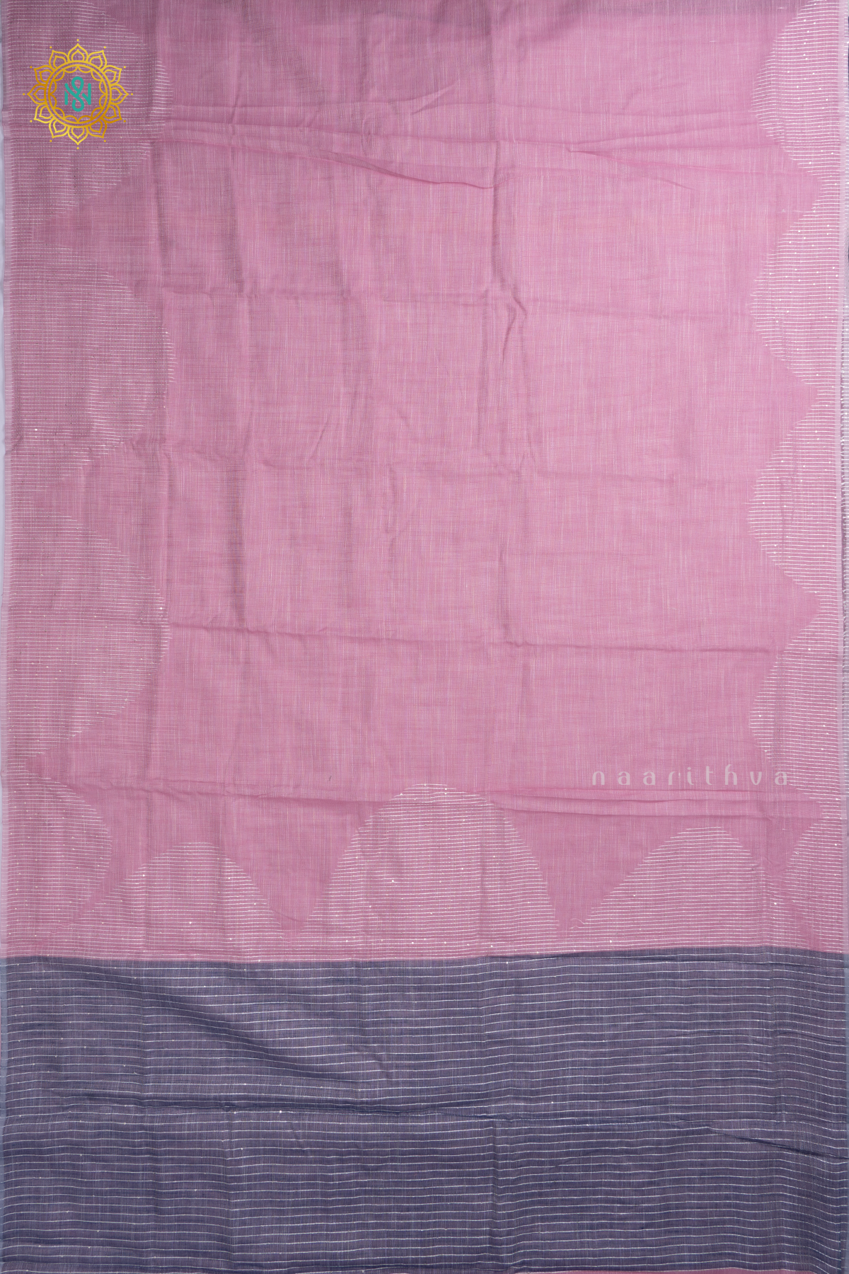 Light Pink With Grey Linen By Cotton Saree With Contrast Pallu & Blouse