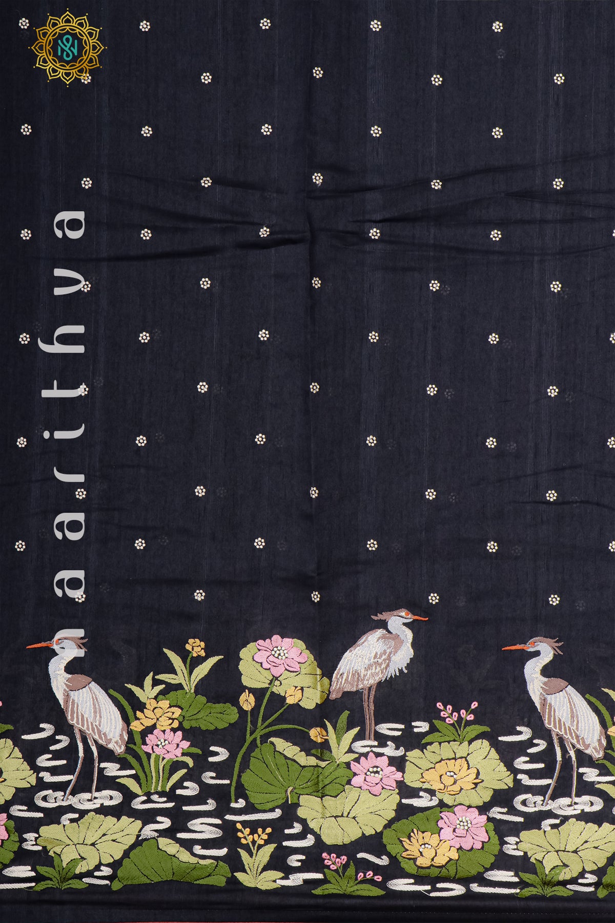 BLACK - SEMI TUSSAR SILK WITH EMBROIDERY