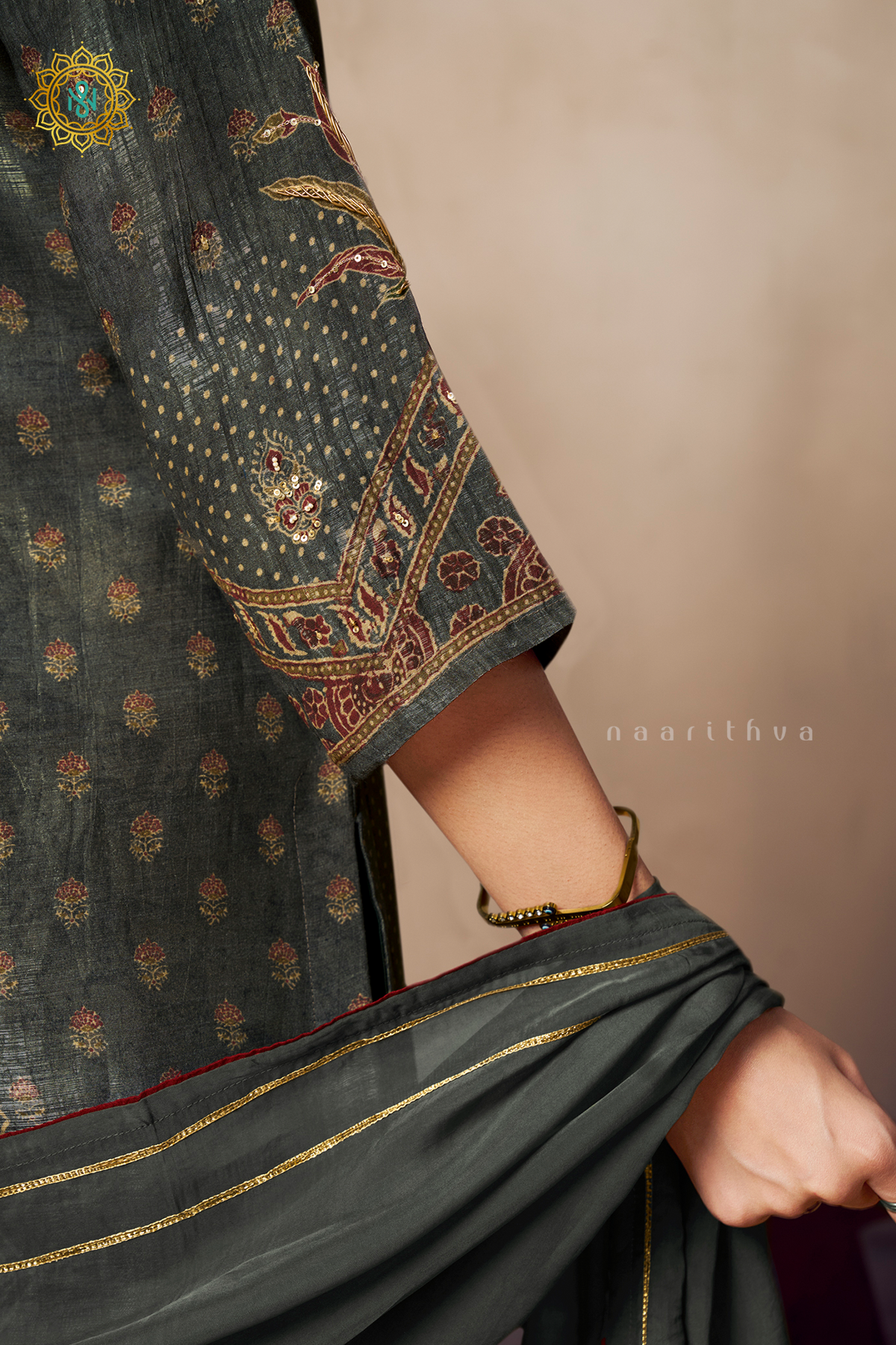 OLIVE GREEN - CREPE 3PC SALWAR SUIT WITH TOP, BOTTOM & DUPATTA