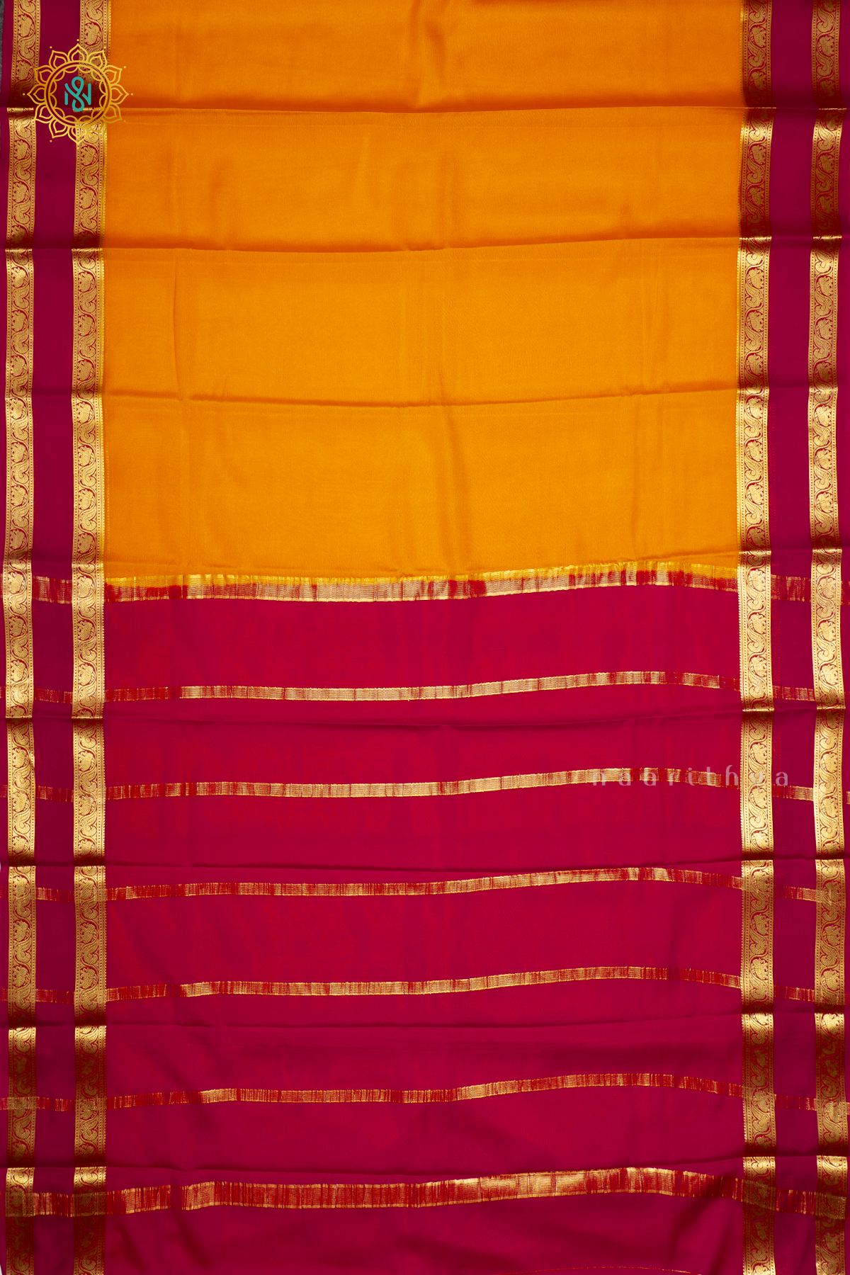 MANGO YELLOW WITH PINK - PURE MYSORE CREPE SILK