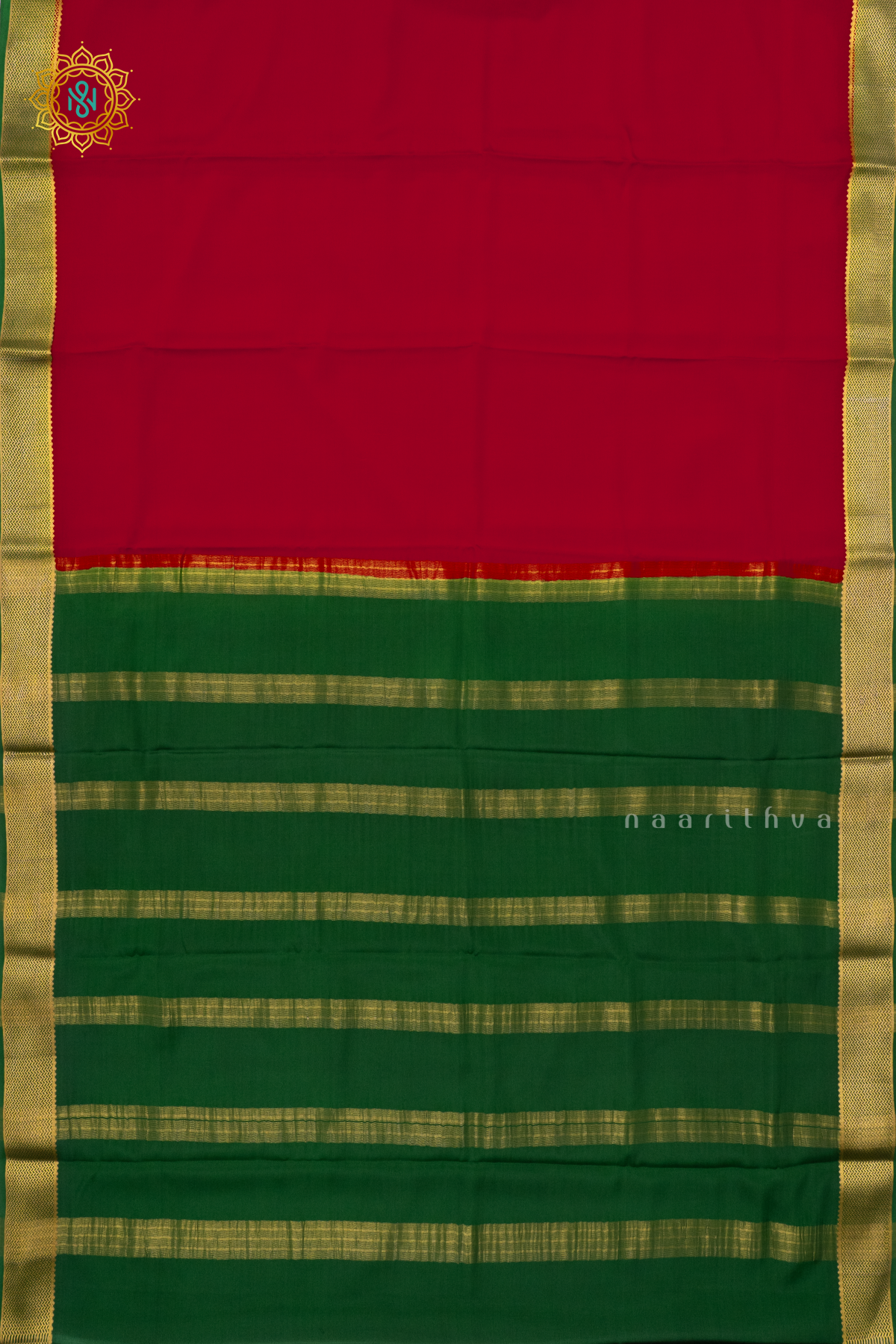 RED WITH GREEN - PURE MYSORE CREPE SILK