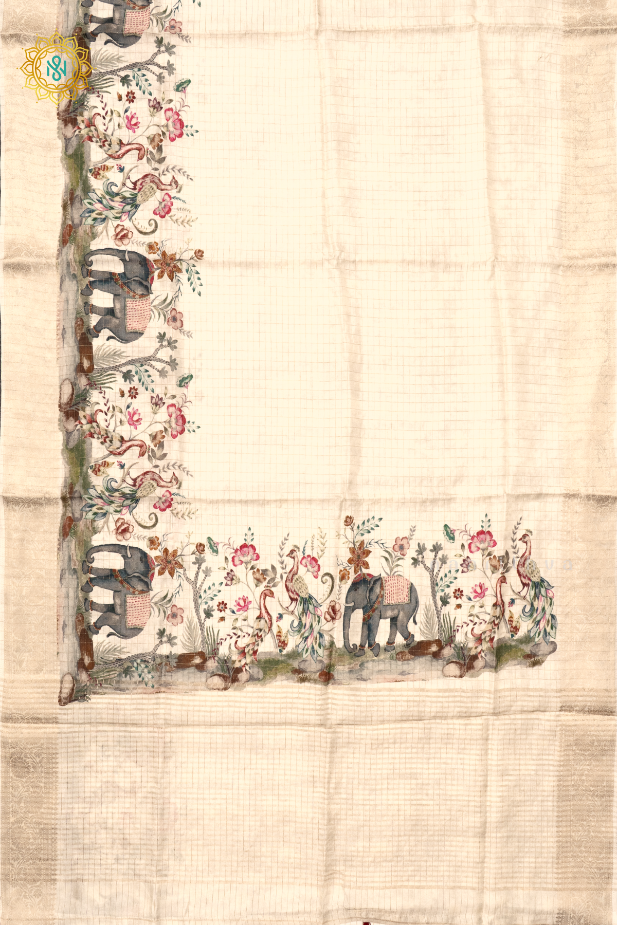 OFF WHITE WITH MAROON - SEMI CREPE SILK