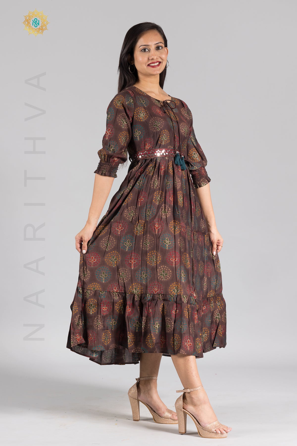 UMBRELLA PATTERN FOIL PRINTED DOUBLE LAYERED KURTI