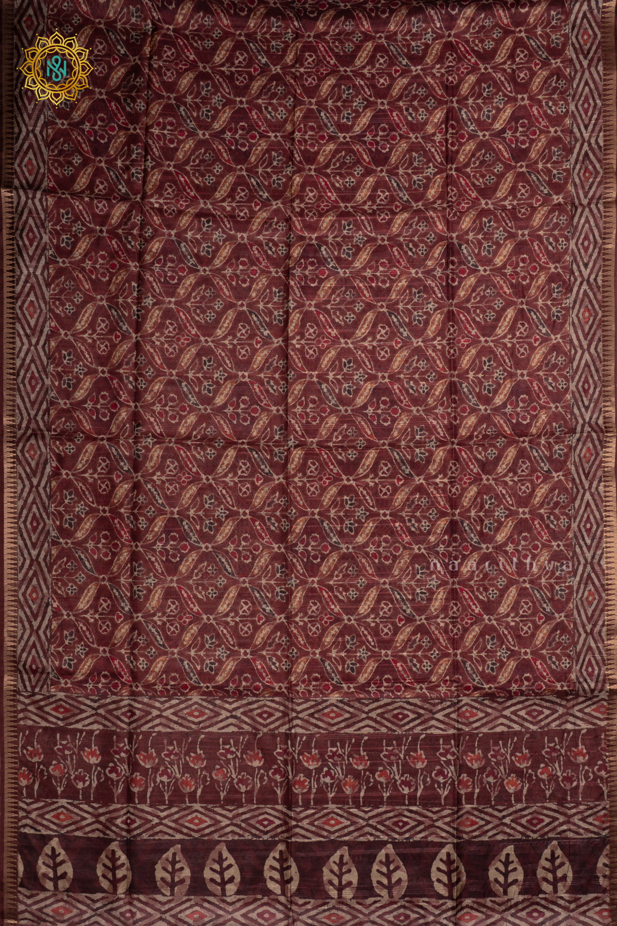 Brown Semi Tussar Silk Saree With Printed Body And Temple Rising Border
