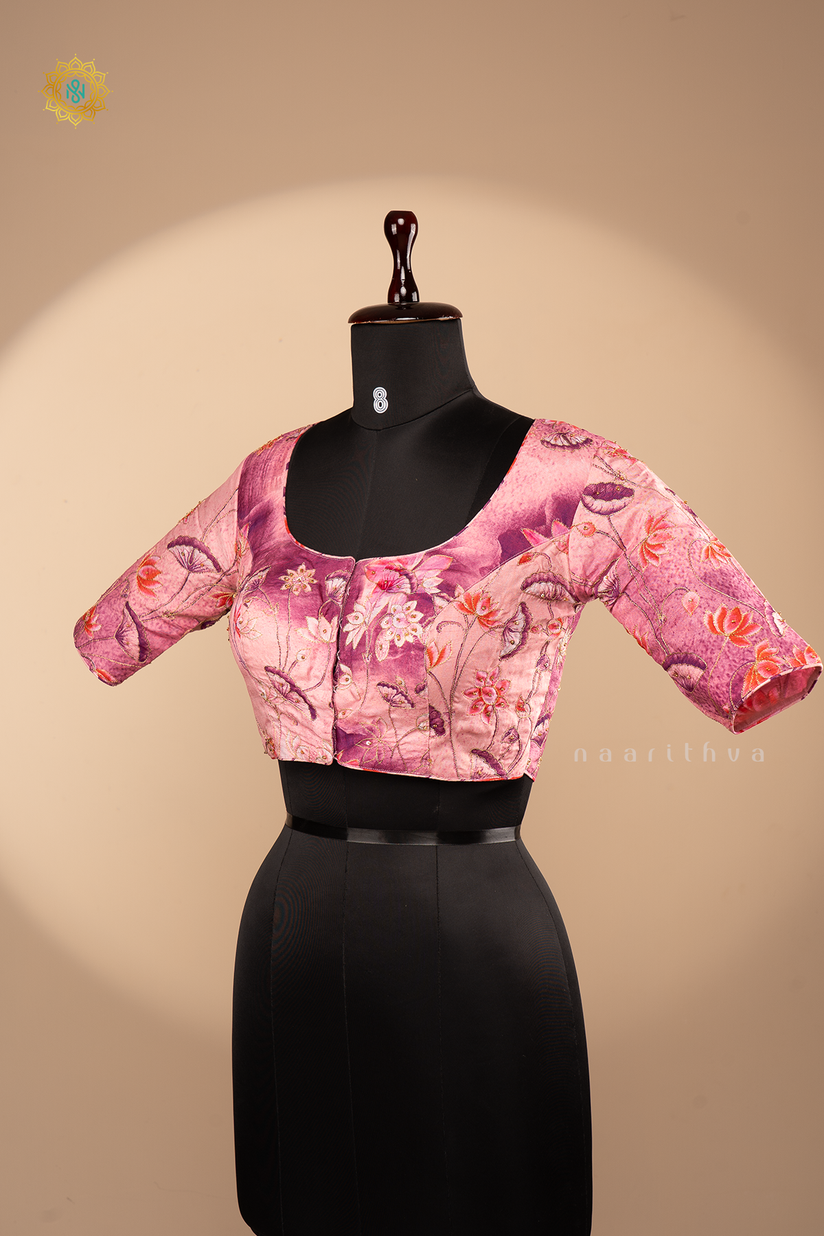PINK - READYMADE BLOUSE IN DOLA SILK WITH PICHWAI PRINTS & HAND EMBROIDERY