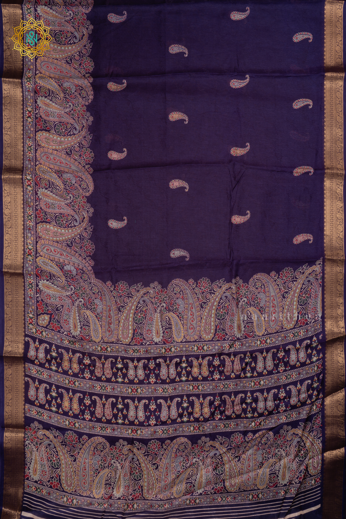 Purple - Semi Georgette Saree Printed Body With Zari Border