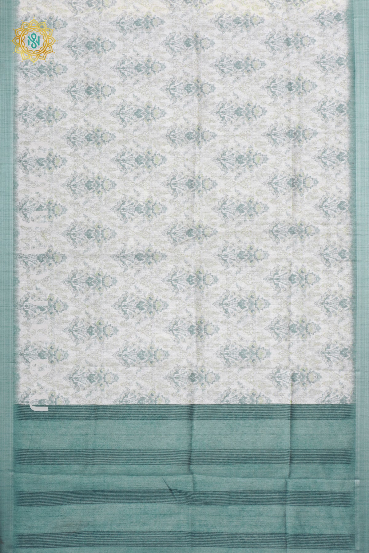 WHITE WITH AQUA BLUE - JUTE COTTON