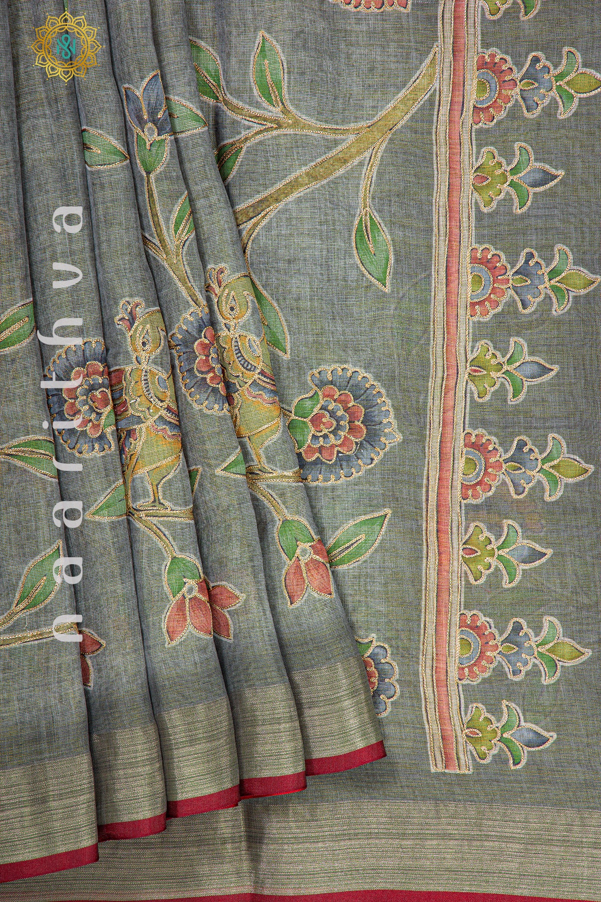 GREY - KALAMKARI LINEN TISSUE