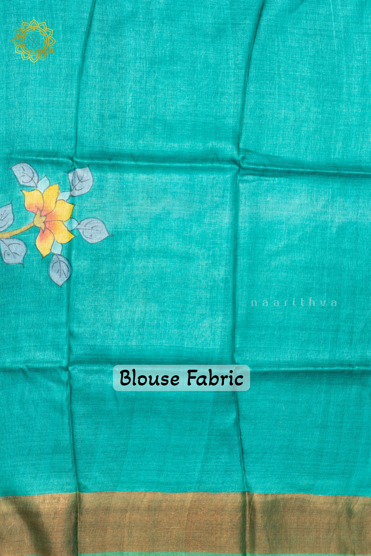 AQUA GREEN WITH LIGHT GREEN - PURE TUSSAR SILK WITH HAND PAINTED