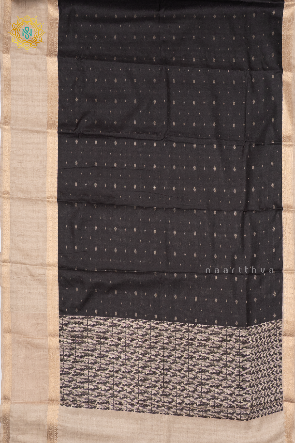 BLACK WITH BEIGE - SEMI TUSSAR SILK