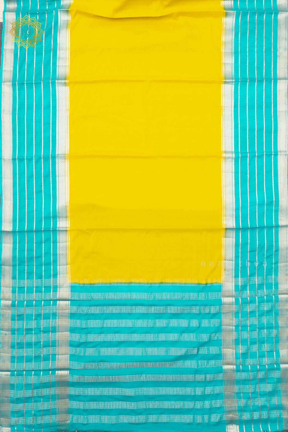 YELLOW WITH CYAN GREEN - SEMI MYSORE CREPE SILK