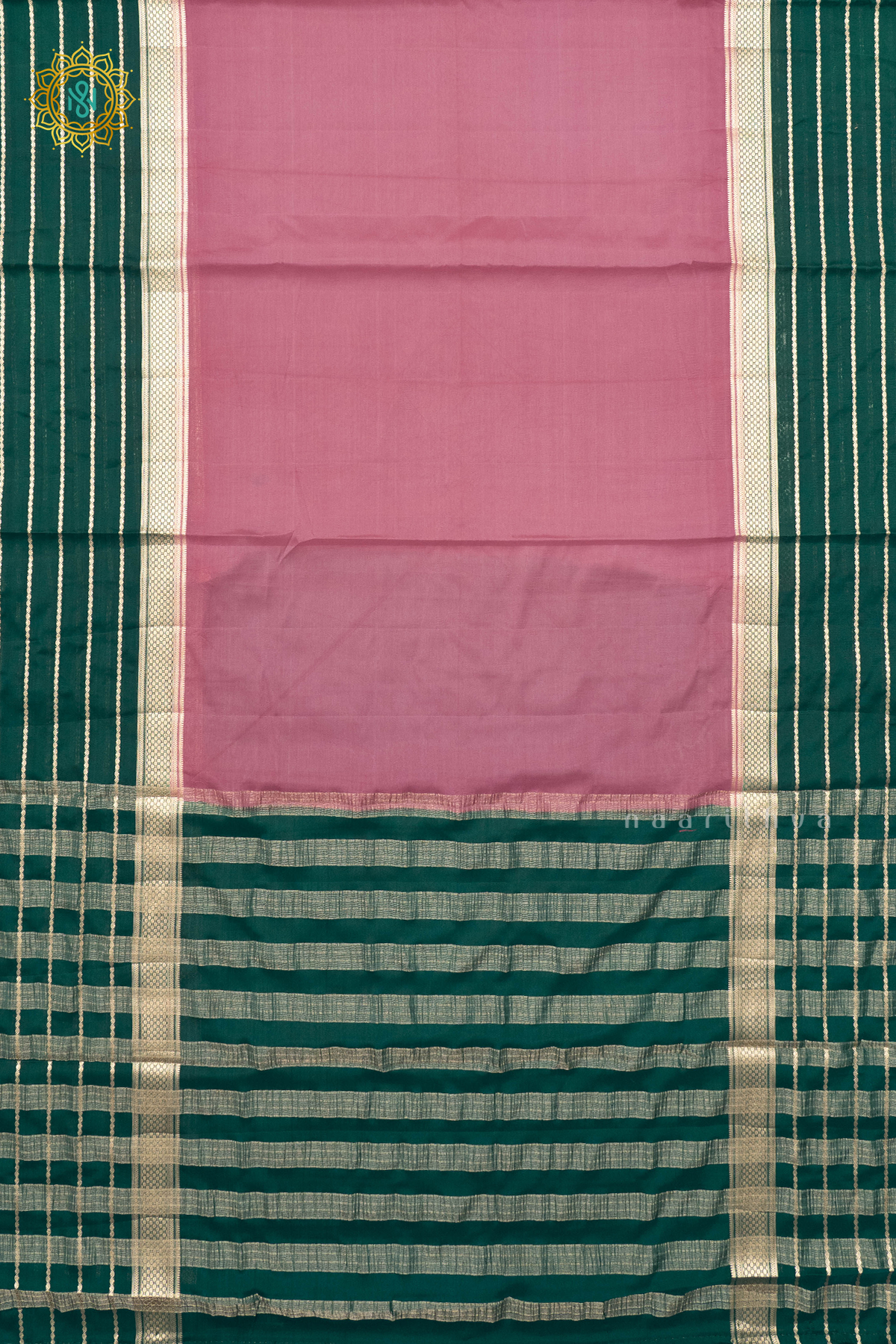 ONION PINK WITH BOTTLE GREEN - SEMI MYSORE CREPE SILK