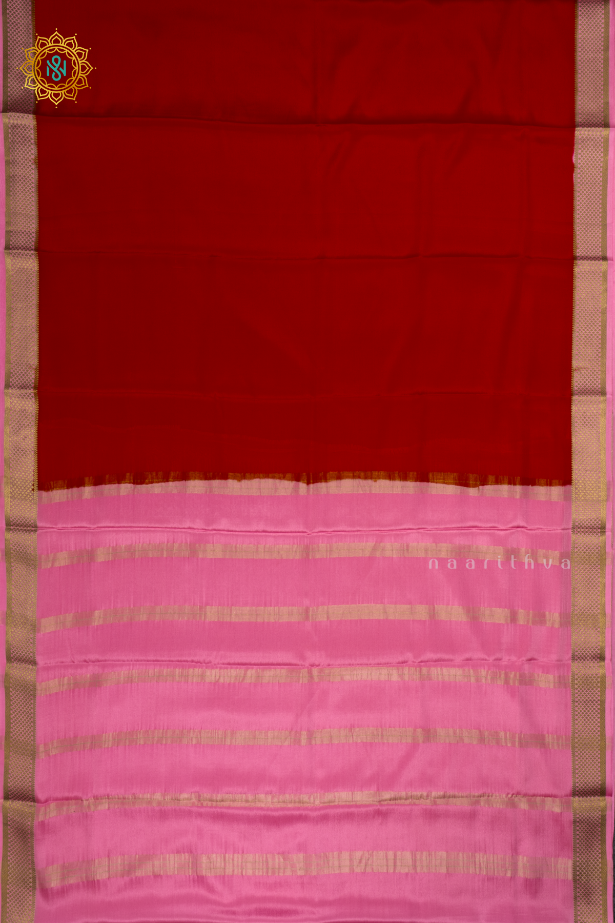 RED WITH LIGHT PINK - PURE MYSORE CREPE SILK SAREE
