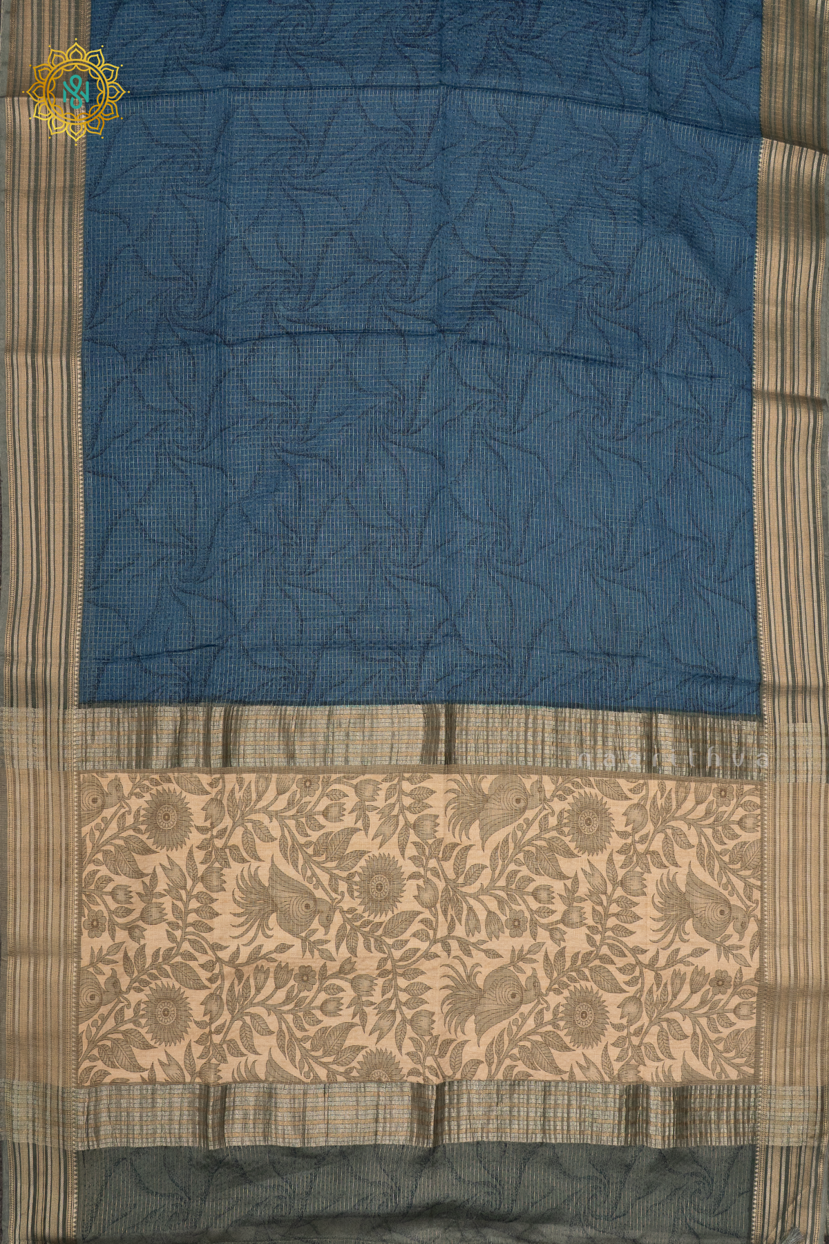 SKY BLUE WITH BEIGE - SEMI CREPE SILK