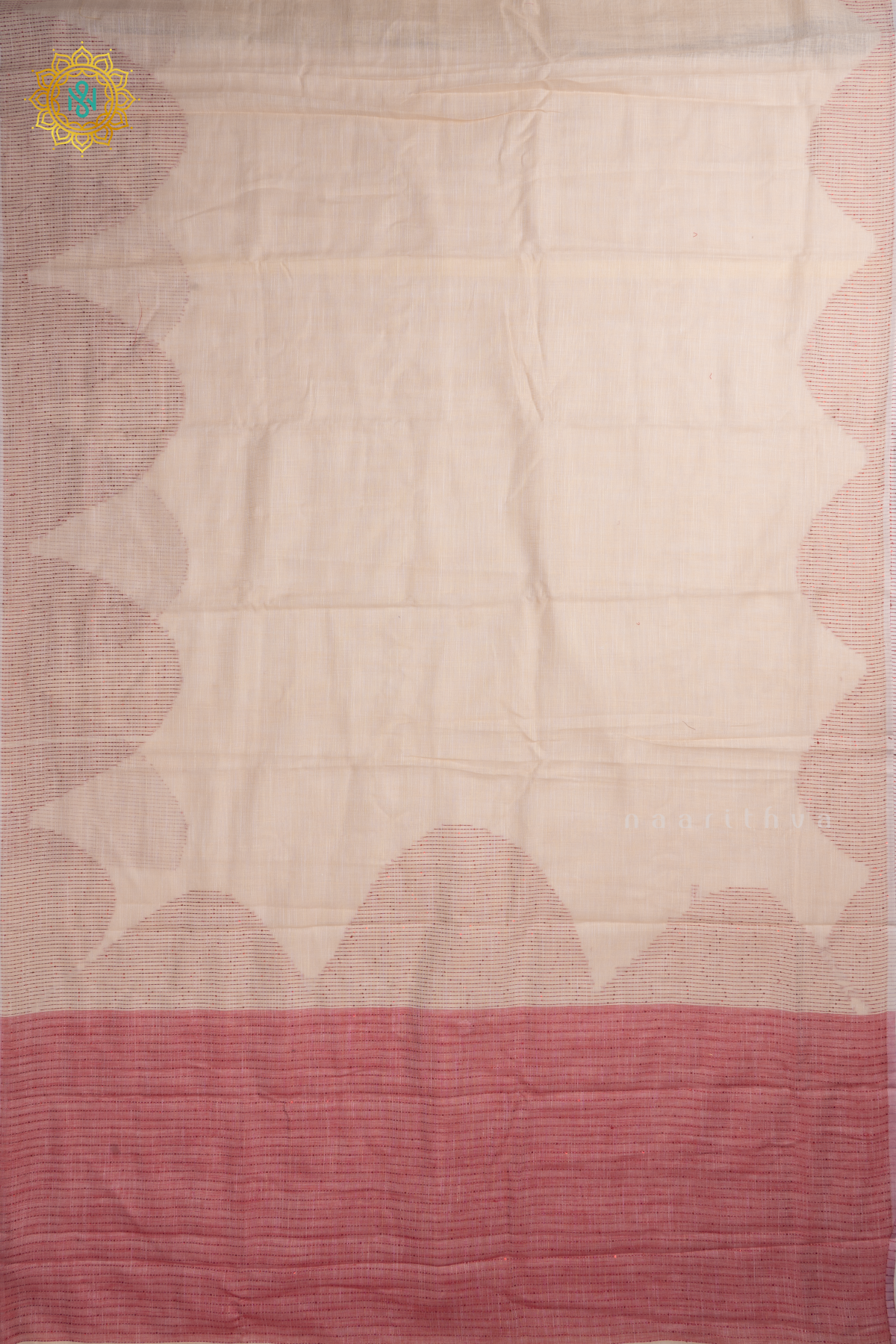 Off white With Peach Linen By Cotton Saree With Contrast Pallu & Blouse