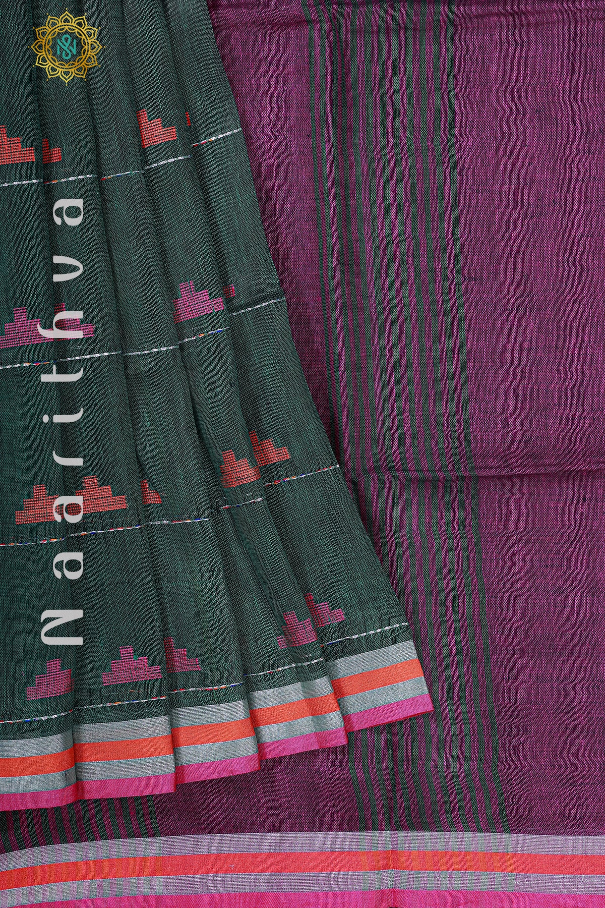 GREEN WITH PINK - PURE LINEN