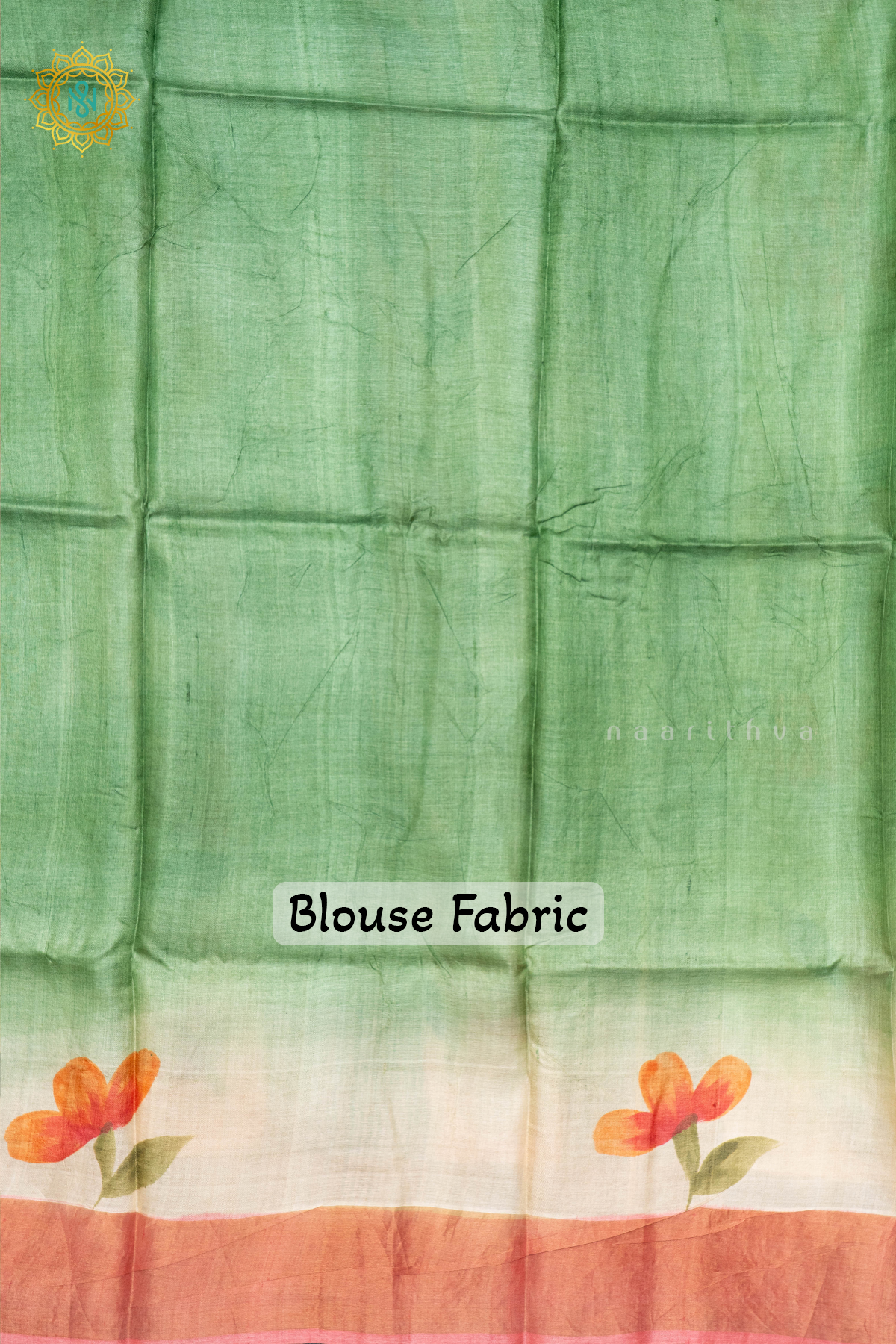 PEACH WITH SAGE GREEN - PURE TUSSAR SILK WITH HAND PAINTED