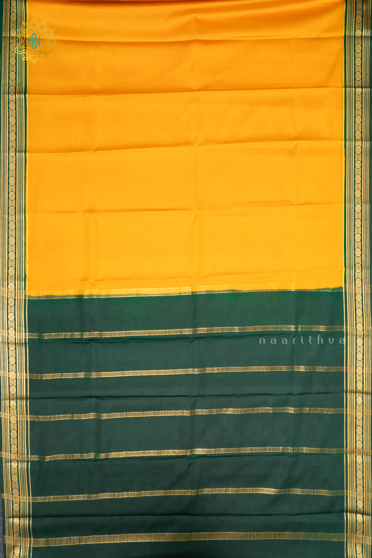 YELLOW WITH GREEN - PURE MYSORE CREPE SILK