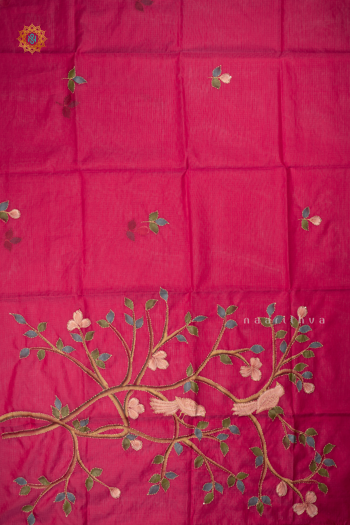 Pink Kota Organza With Hand-Painted And Katha Work On The Body