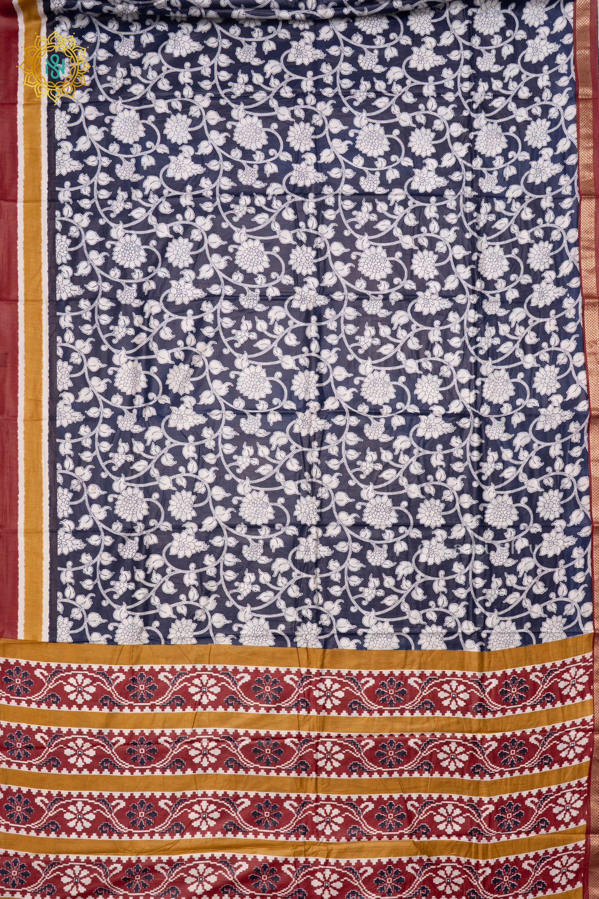 BLUE WITH MAROON - VISCOSE COTTON