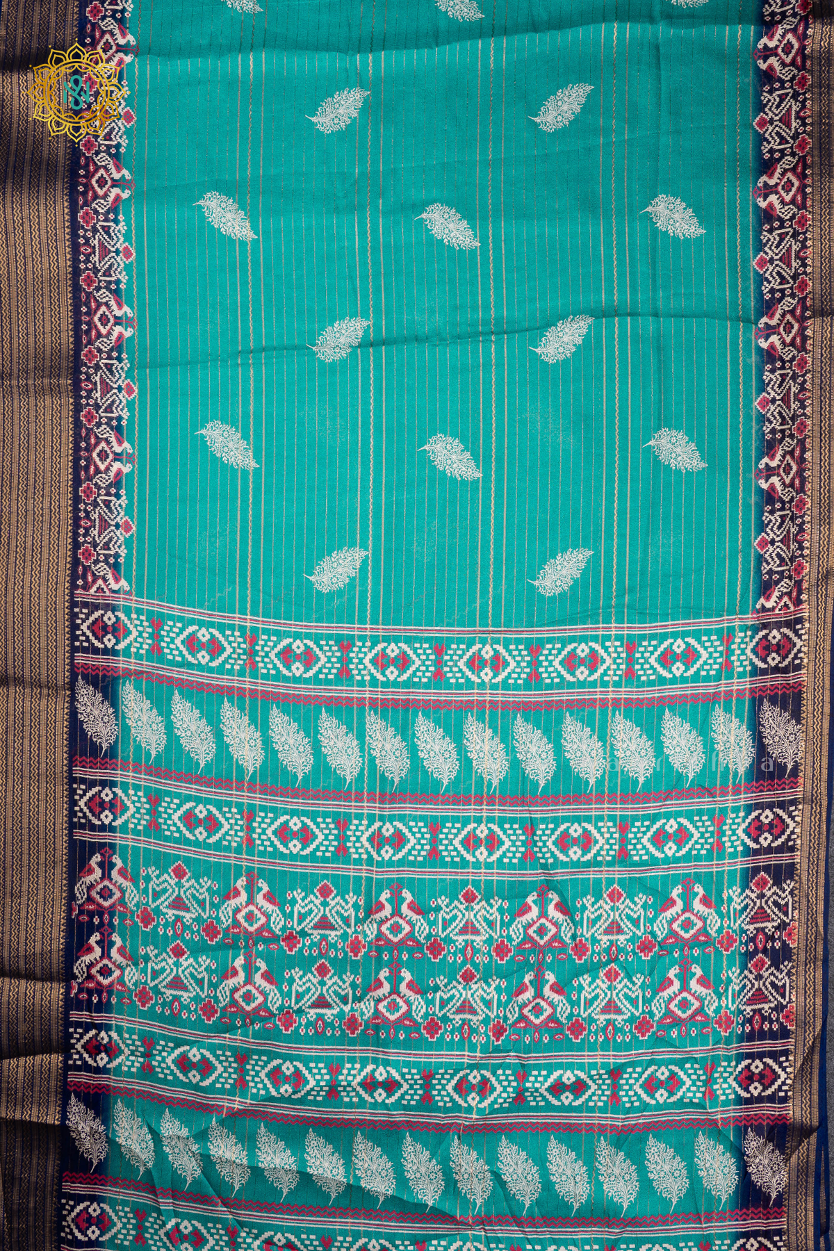 AQUA BLUE WITH NAVY BLUE - SEMI GEORGETTE