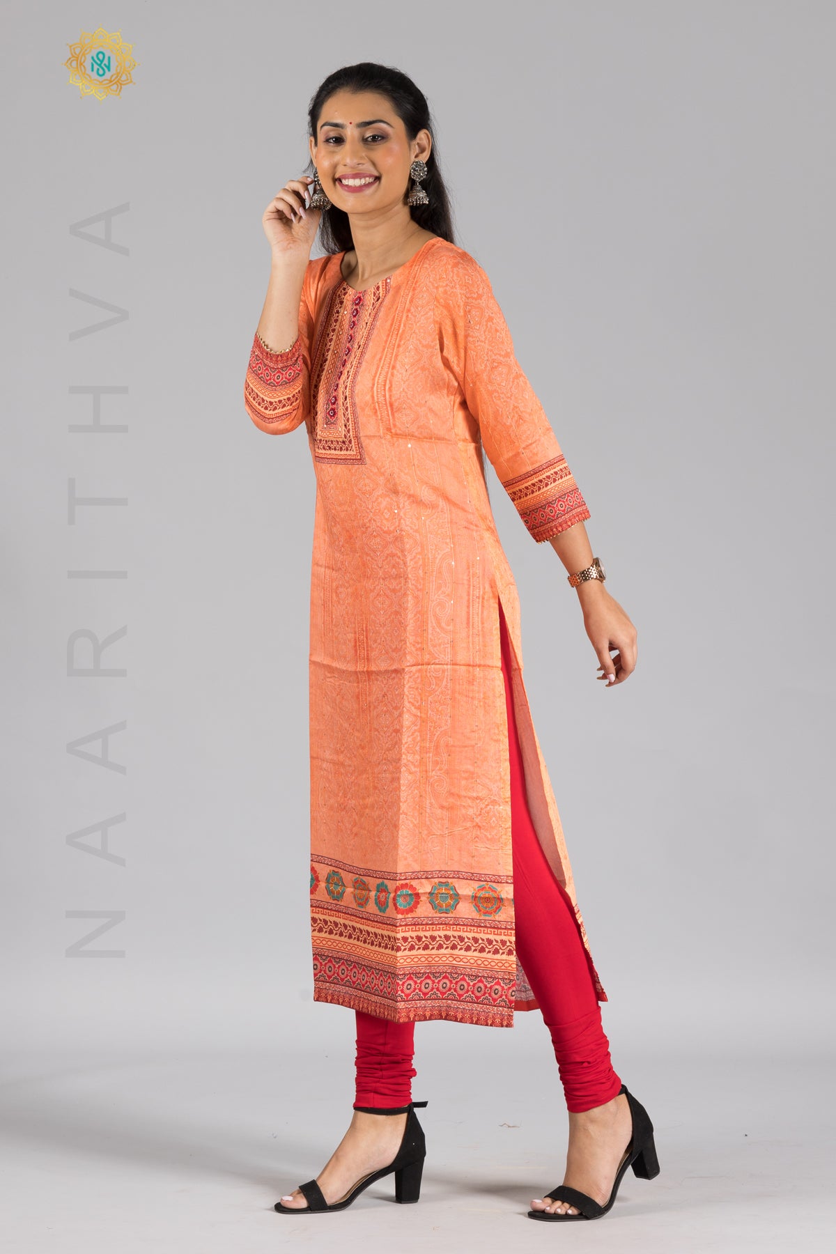PEACH - CASUAL KURTI WITH THREAD & SEQUINS WORK