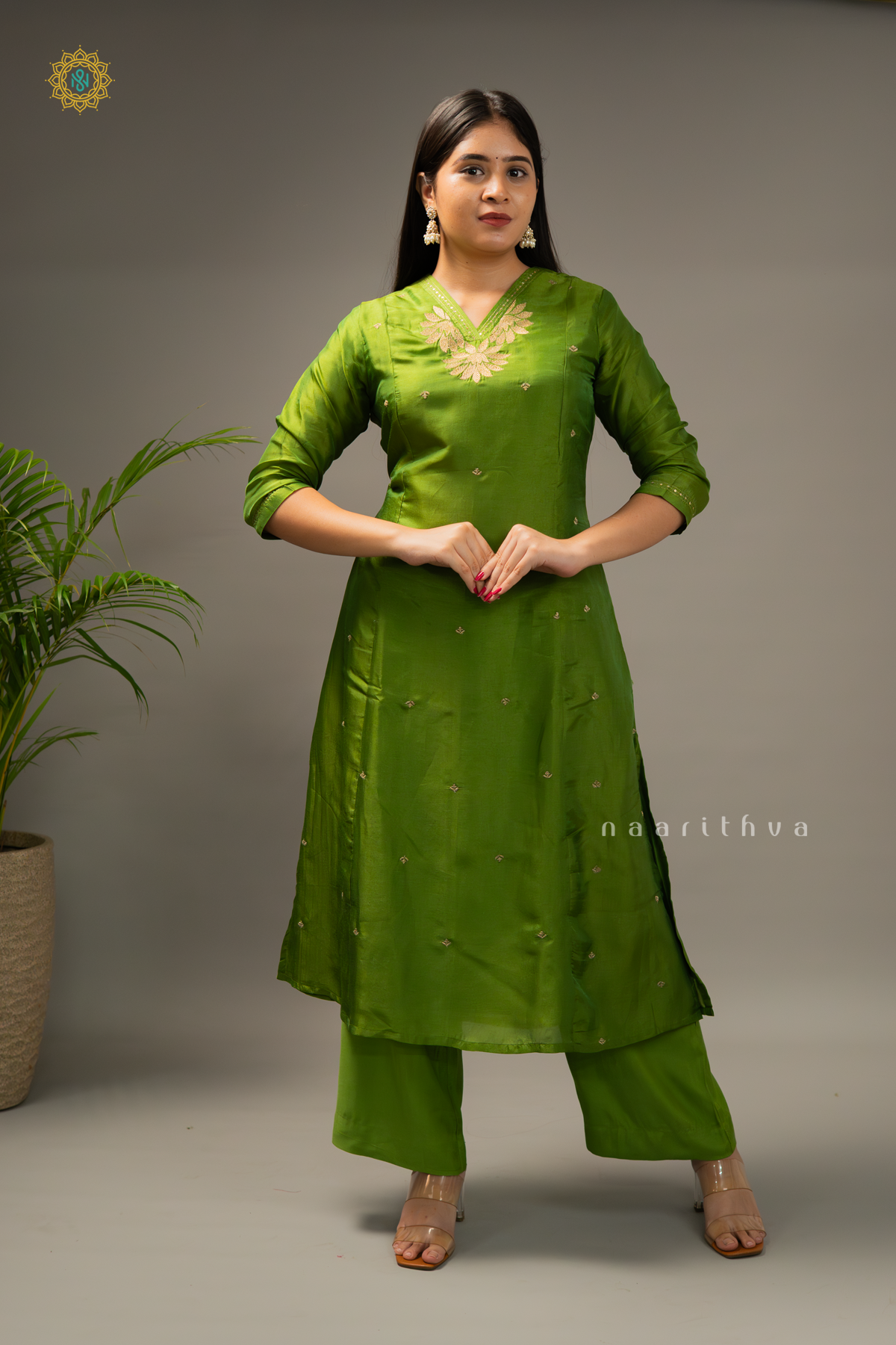 GREEN - SILK 3PC SALWAR SUIT WITH TOP, BOTTOM & DUPATTA