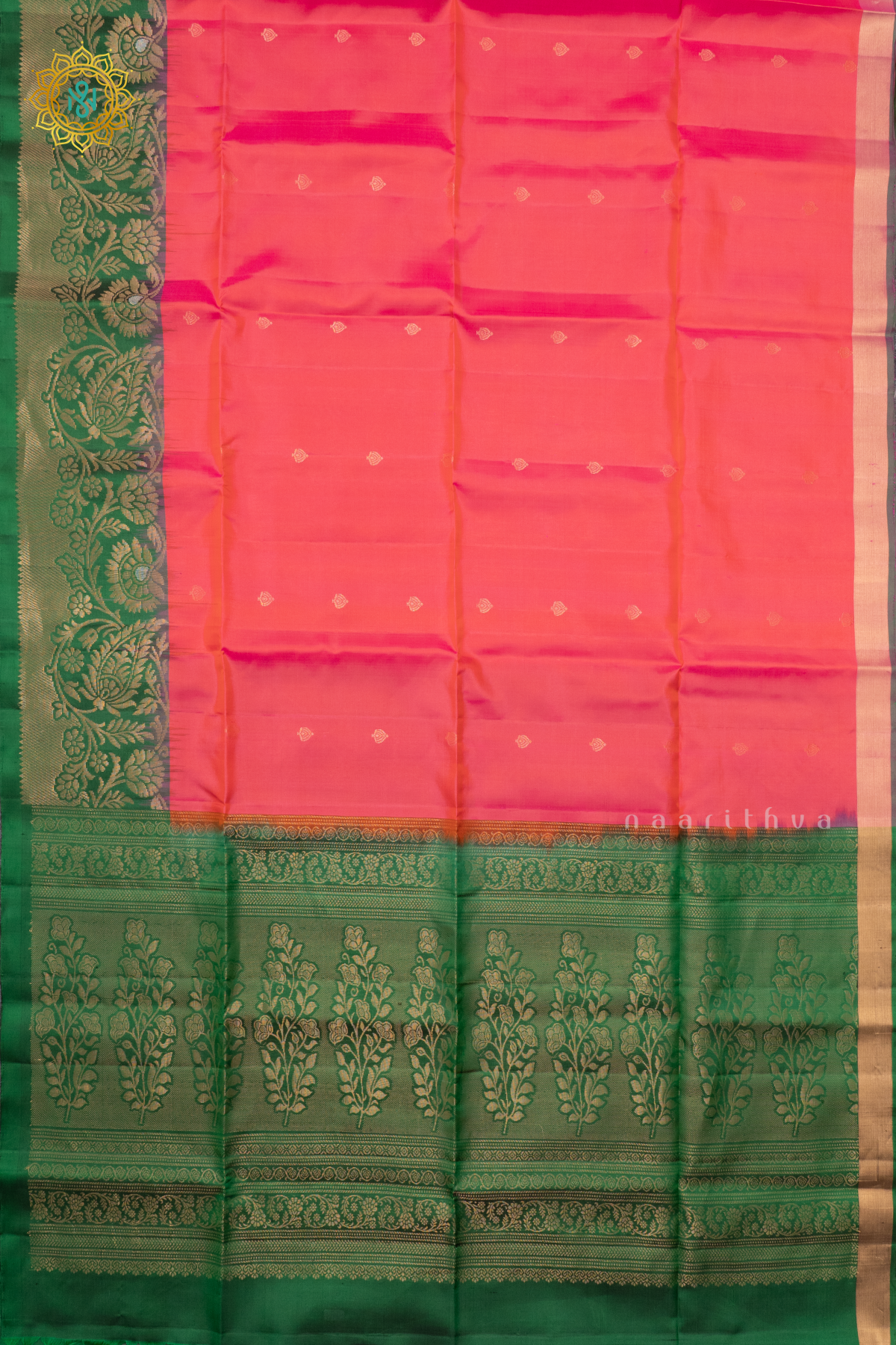 DUAL SHADE OF PINK WITH BOTTLE GREEN - PURE KANJIVARAM SOFT SILK