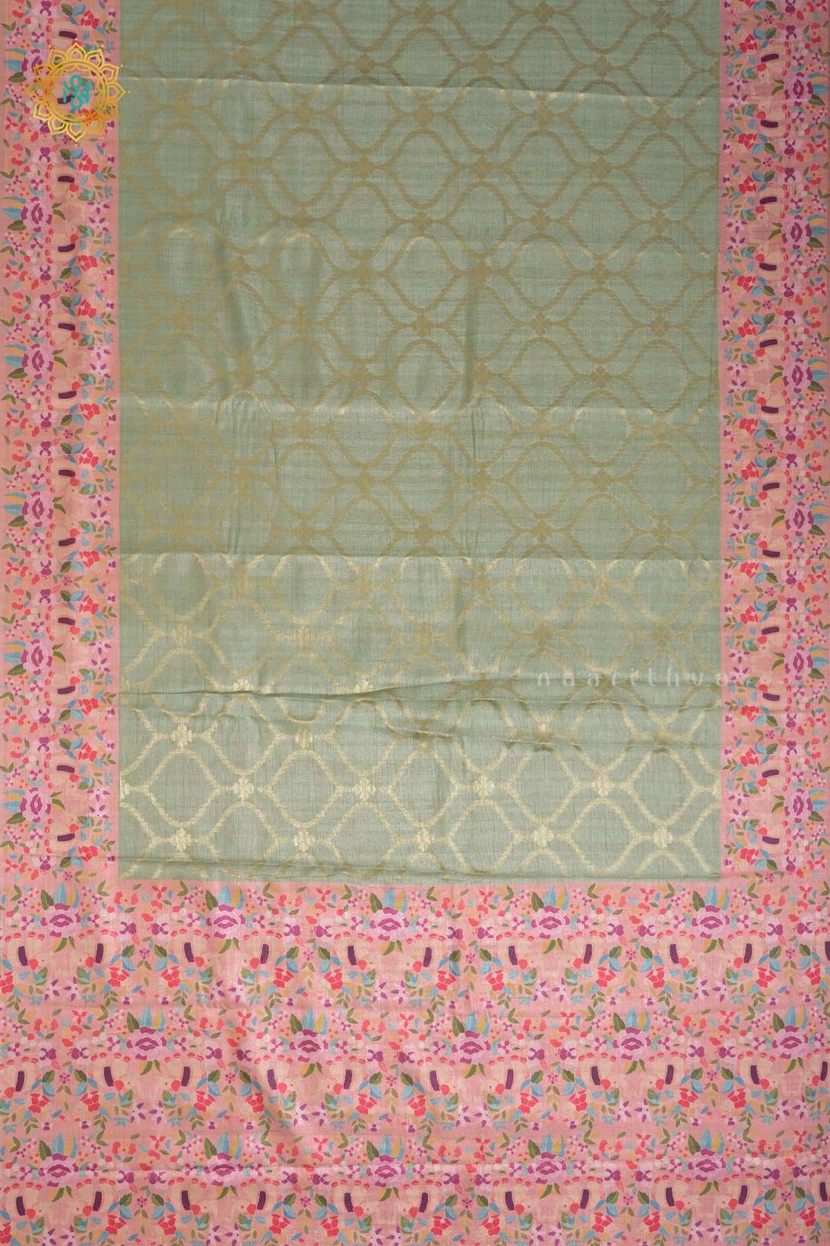 PISTA GREEN WITH PEACH - SEMI TUSSAR SILK