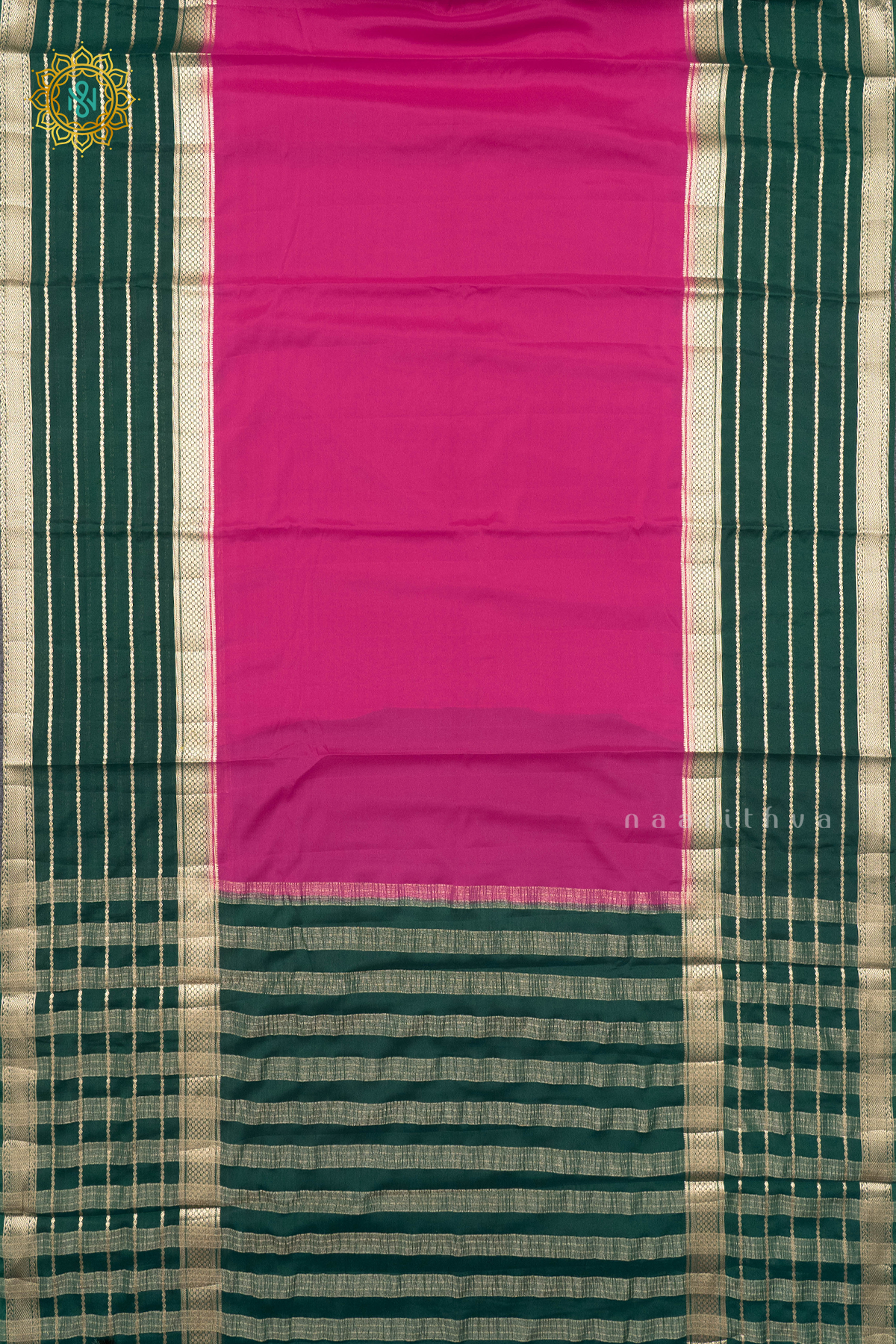 PINK WITH BOTTLE GREEN - SEMI MYSORE CREPE SILK