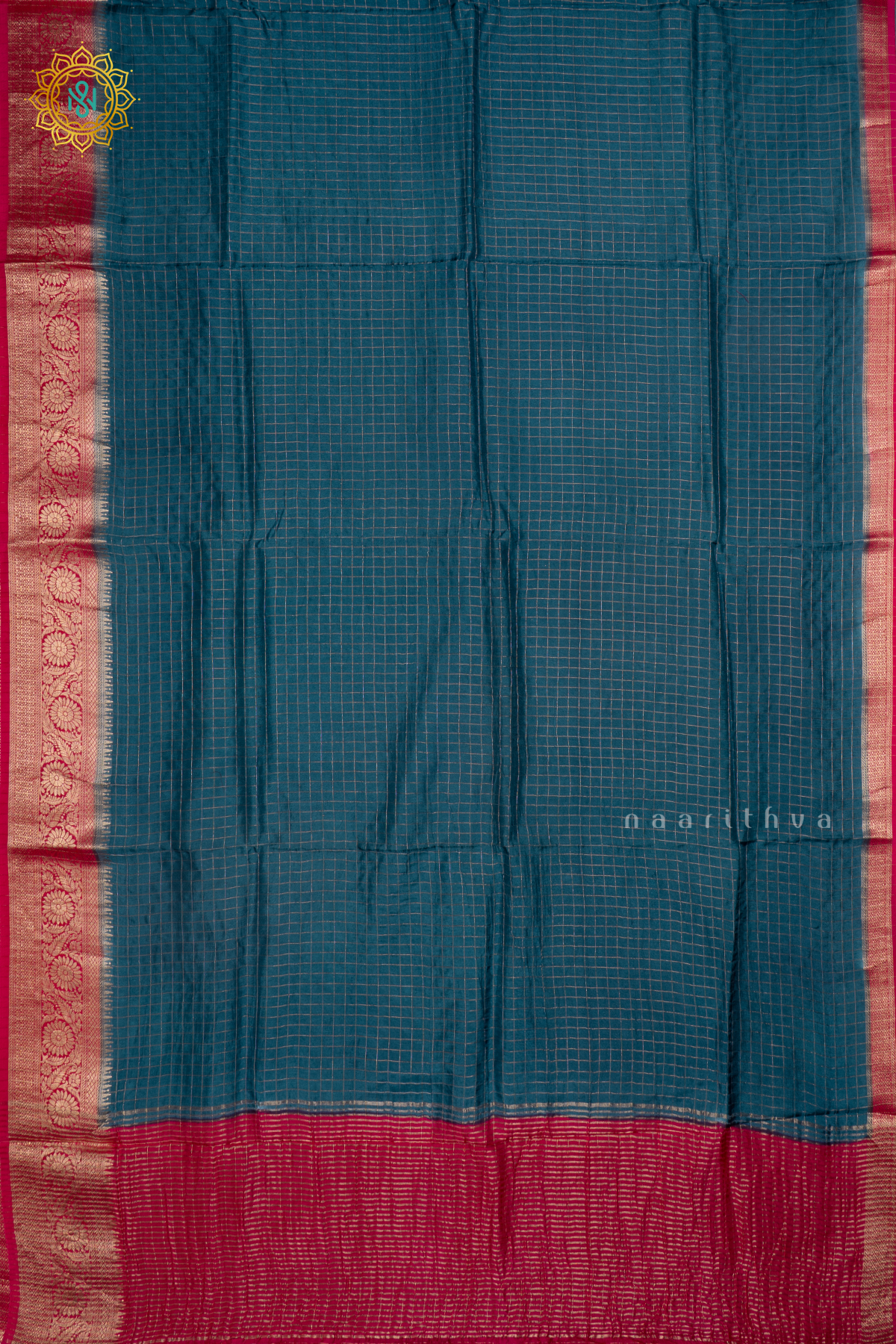 Peacock Blue With Pink - Semi Crepe Silk Saree