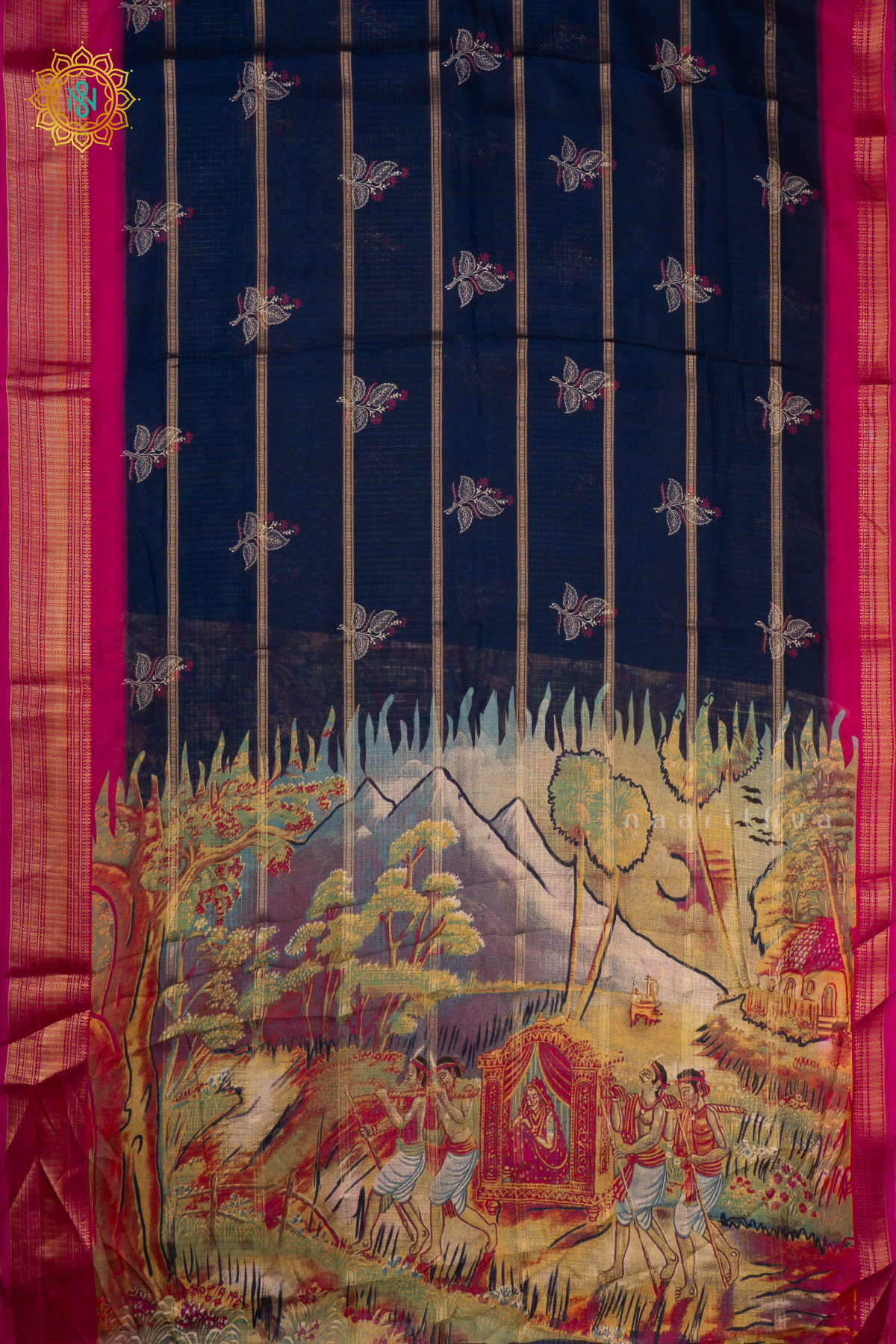 NAVY BLUE WITH PINK - SEMI GEORGETTE