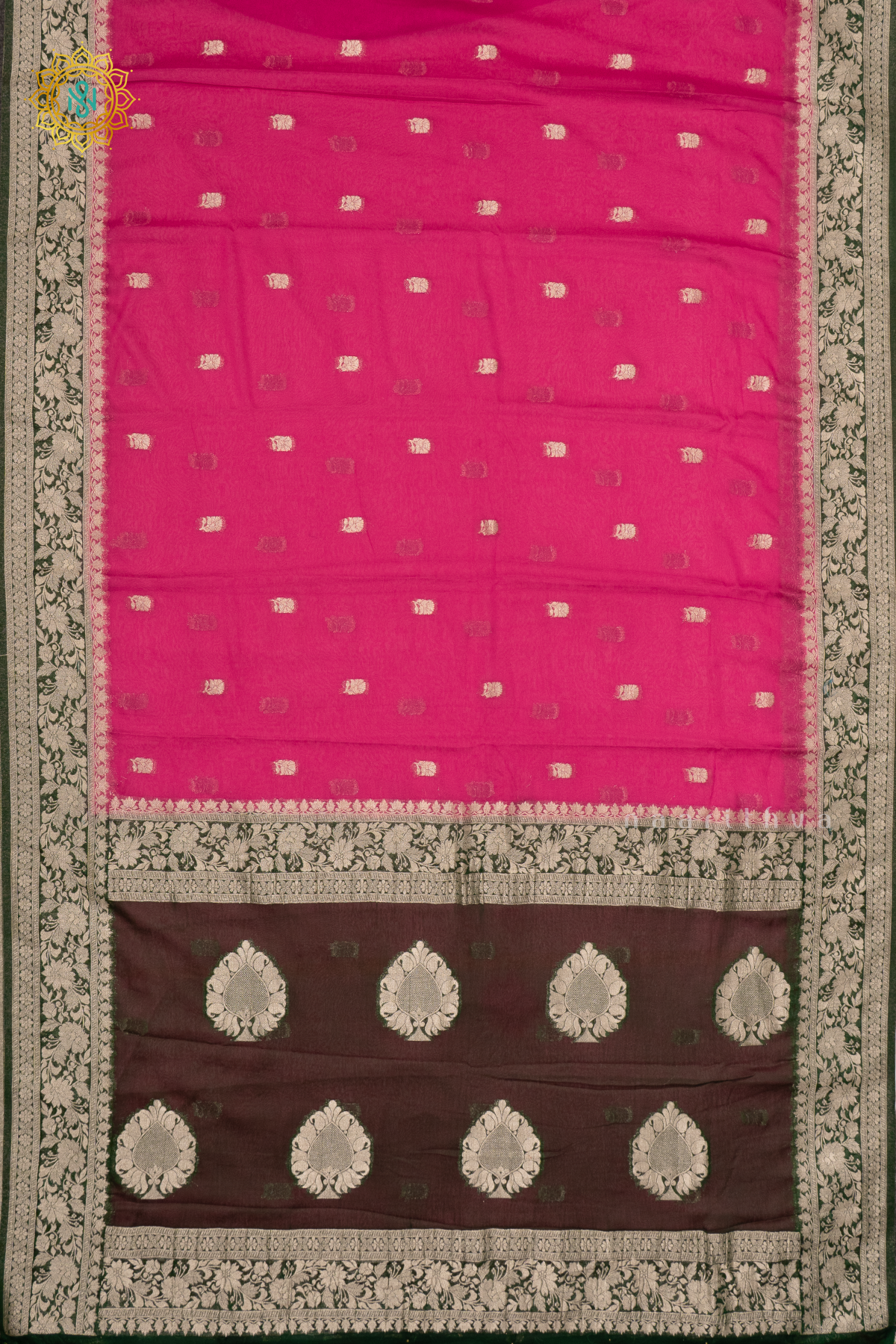 PINK WITH BOTTLE GREEN - SEMI CHIFFON BANARASI