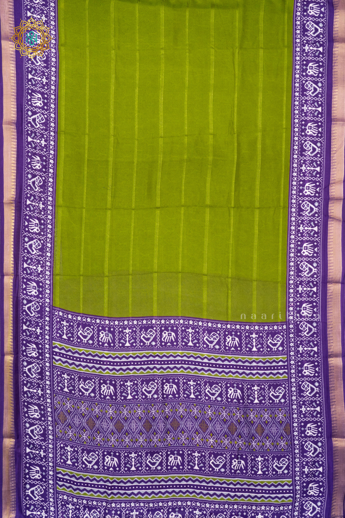 PARROT GREEN WITH PURPLE - SEMI GEORGETTE