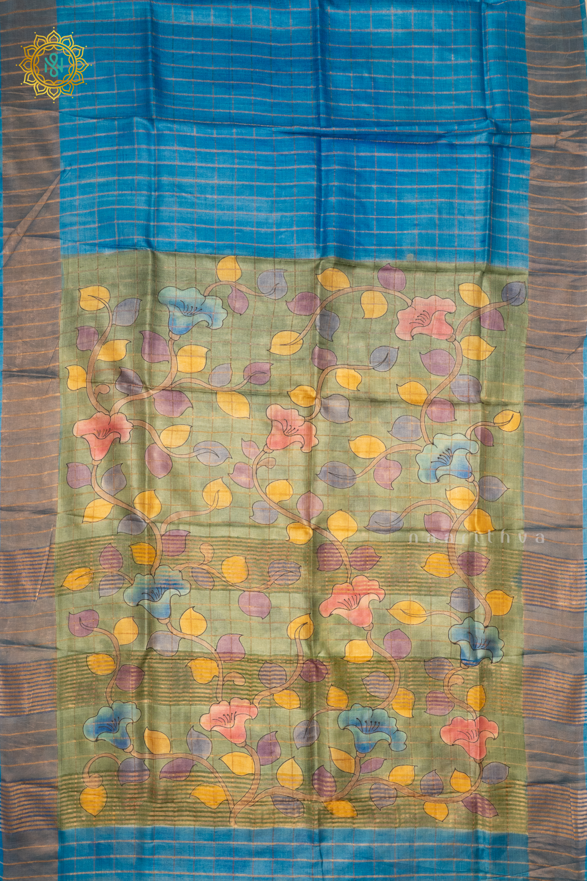 SKY BLUE WITH OFF WHITE - PURE TUSSAR SILK