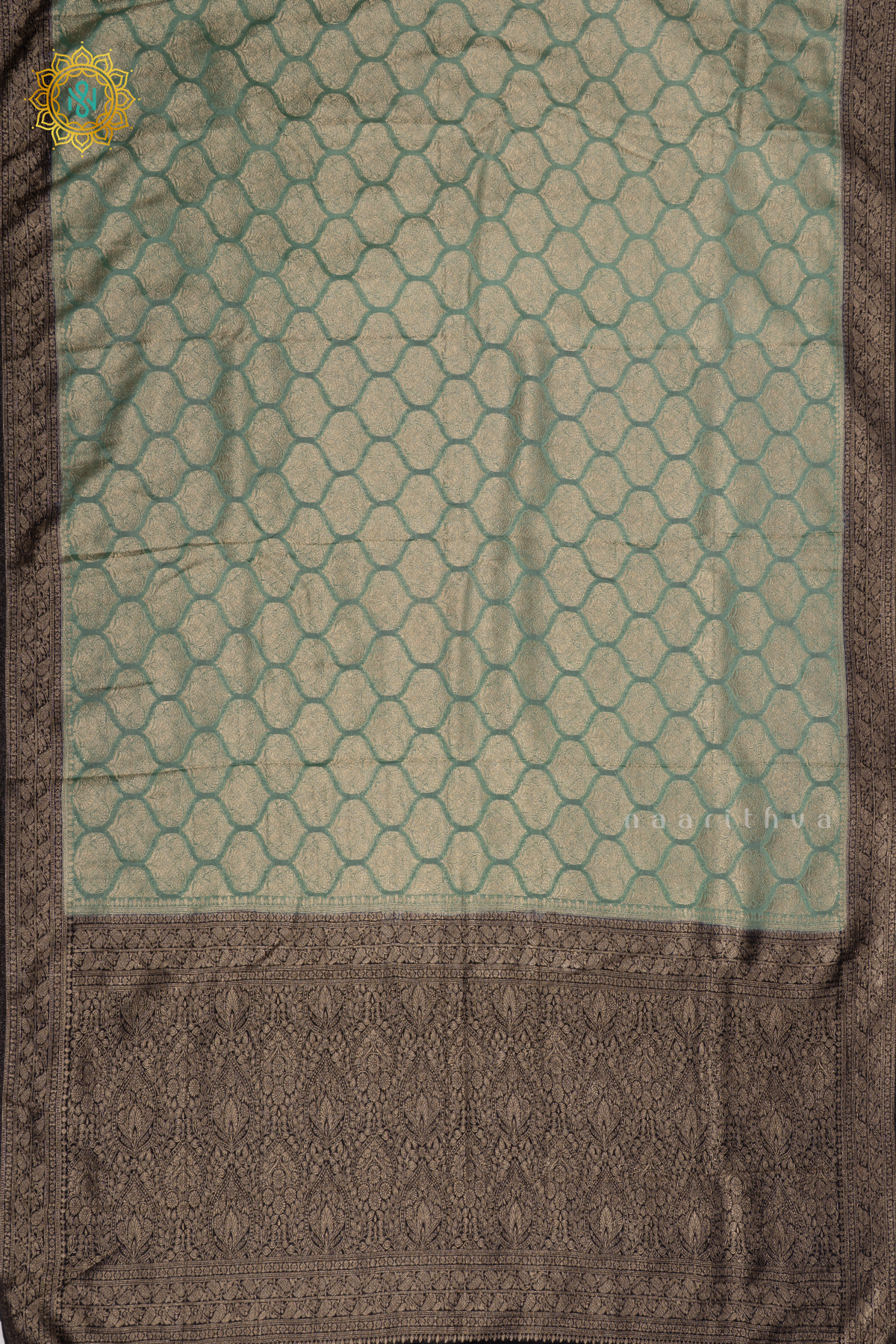 AQUA GREEN WITH NAVY BLUE - SEMI CHIFFON GEORGETTE