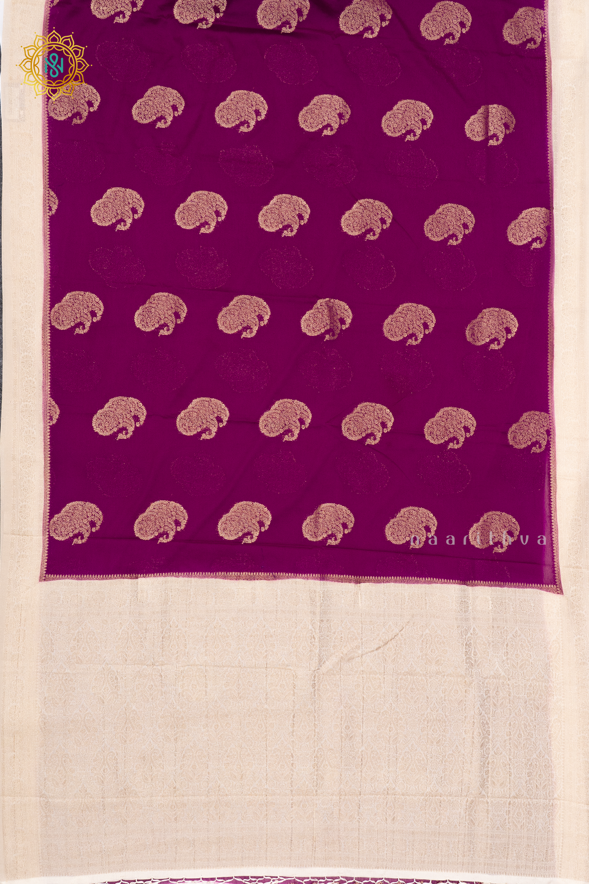 WINE WITH OFF WHITE - SEMI CREPE GEORGETTE