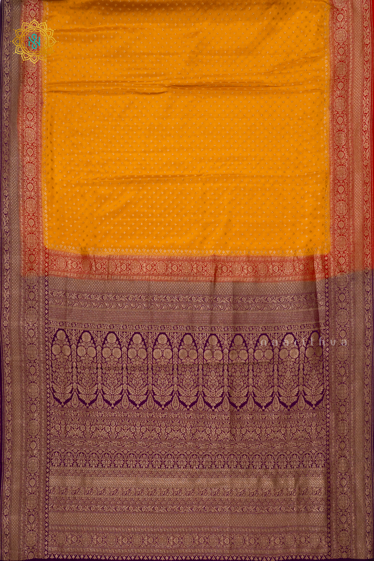 MANGO YELLOW WITH MAROON & WINE - PURE BANARASI CREPE SILK