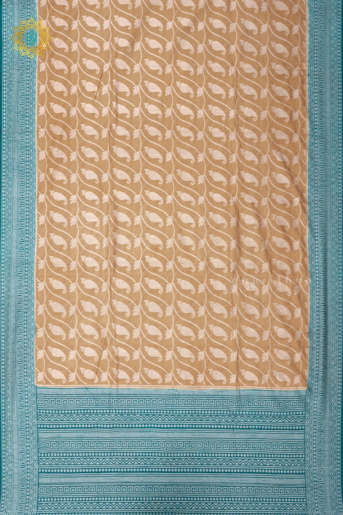 LIGHT BROWN WITH CYAN GREEN - JUTE COTTON