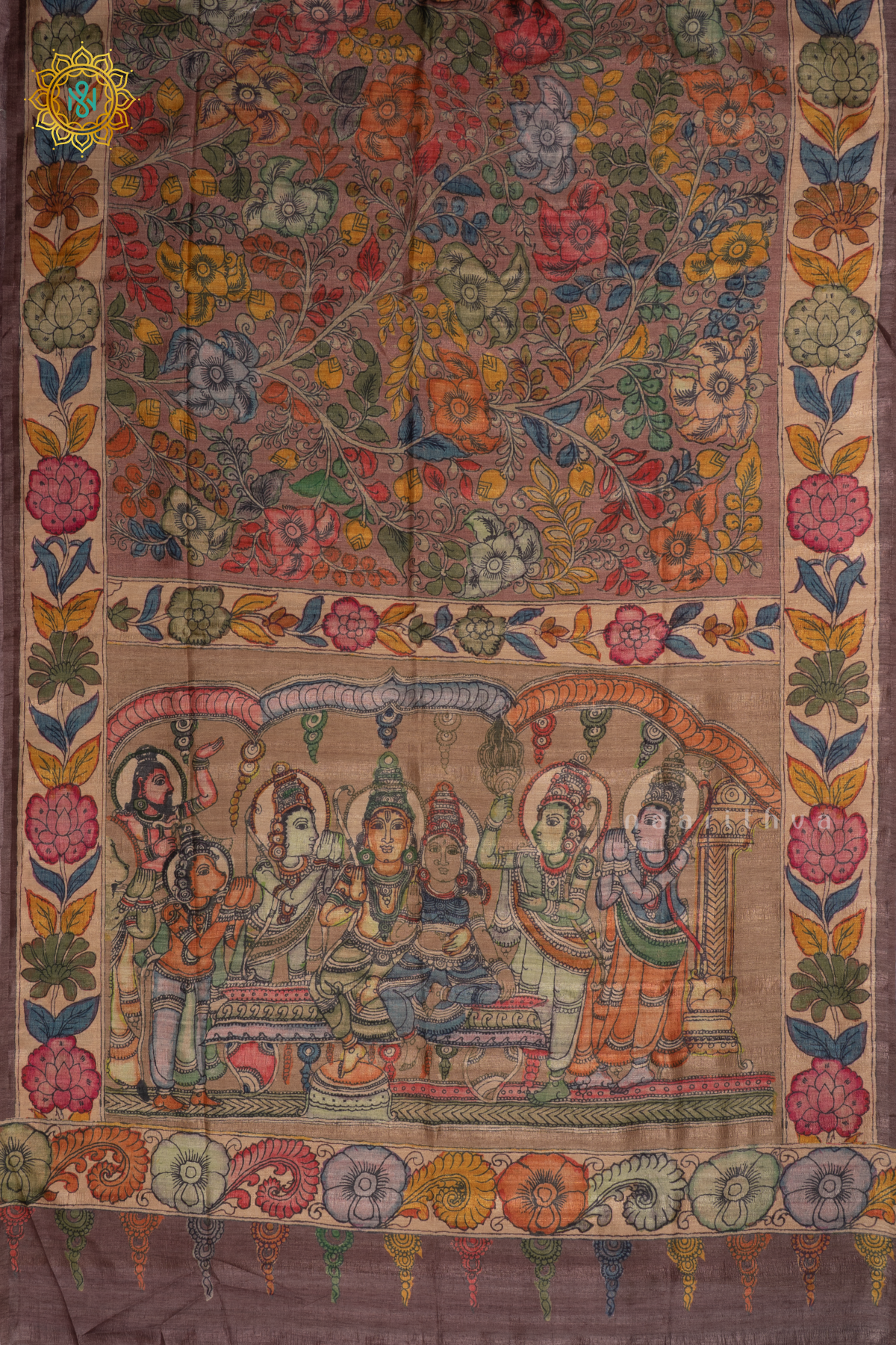 Light Brown With Beige - Semi Gicha Tussar Saree Allover Kalamkari Printed Body With Pallu And Blouse